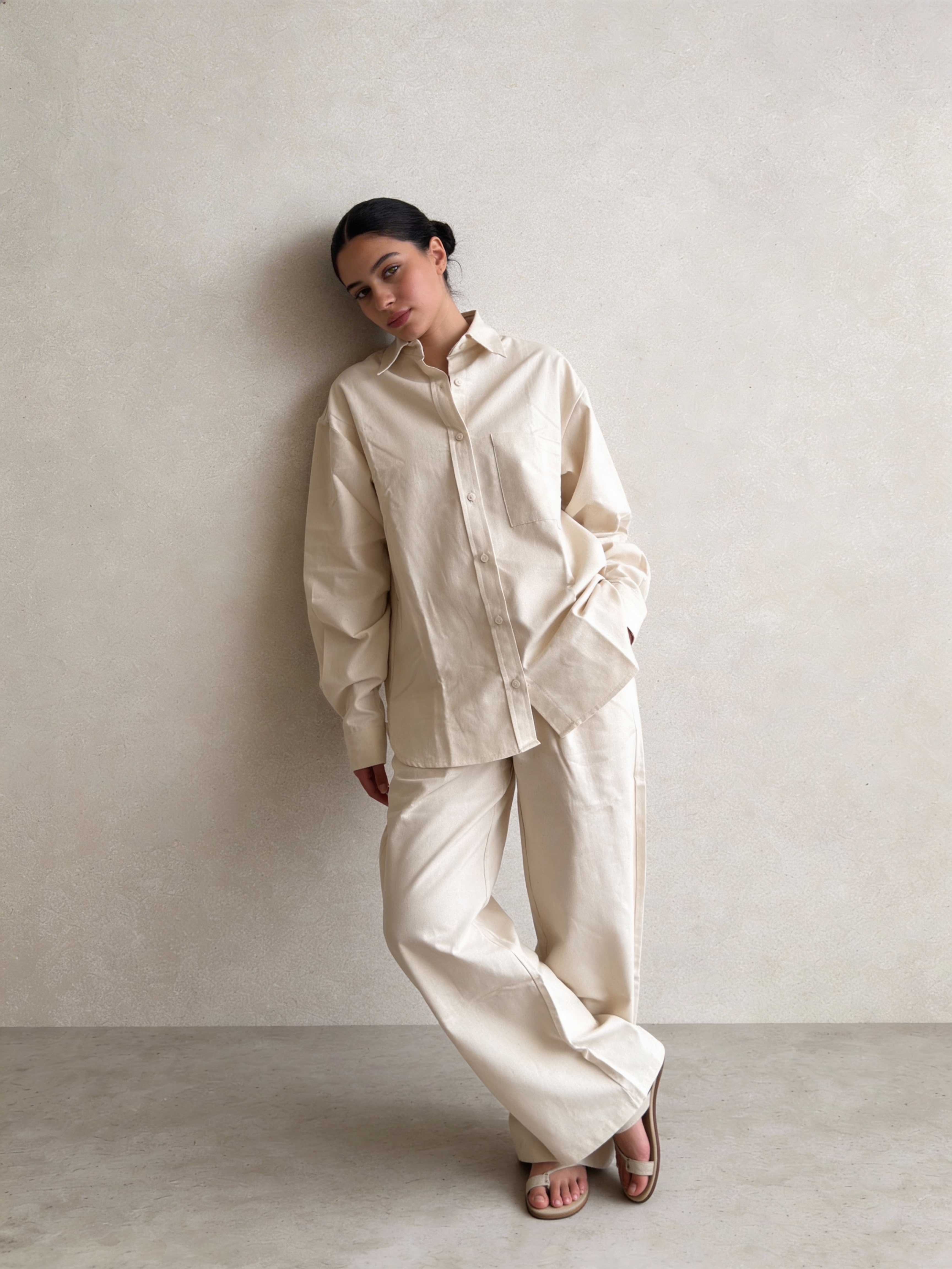 Shirt – Ecru Oversized Linen Effect Shirt