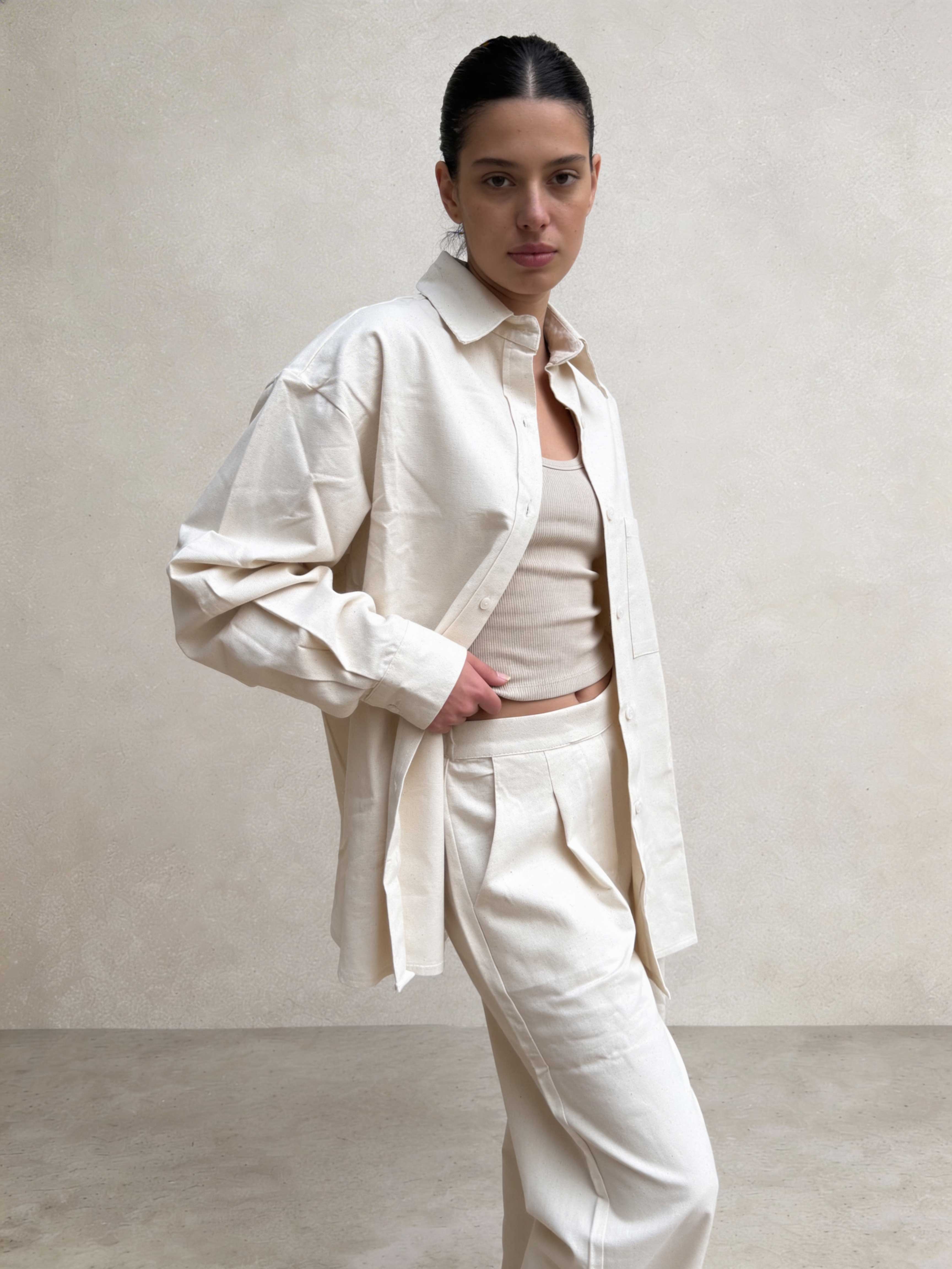 Shirt – Ecru Oversized Linen Effect Shirt