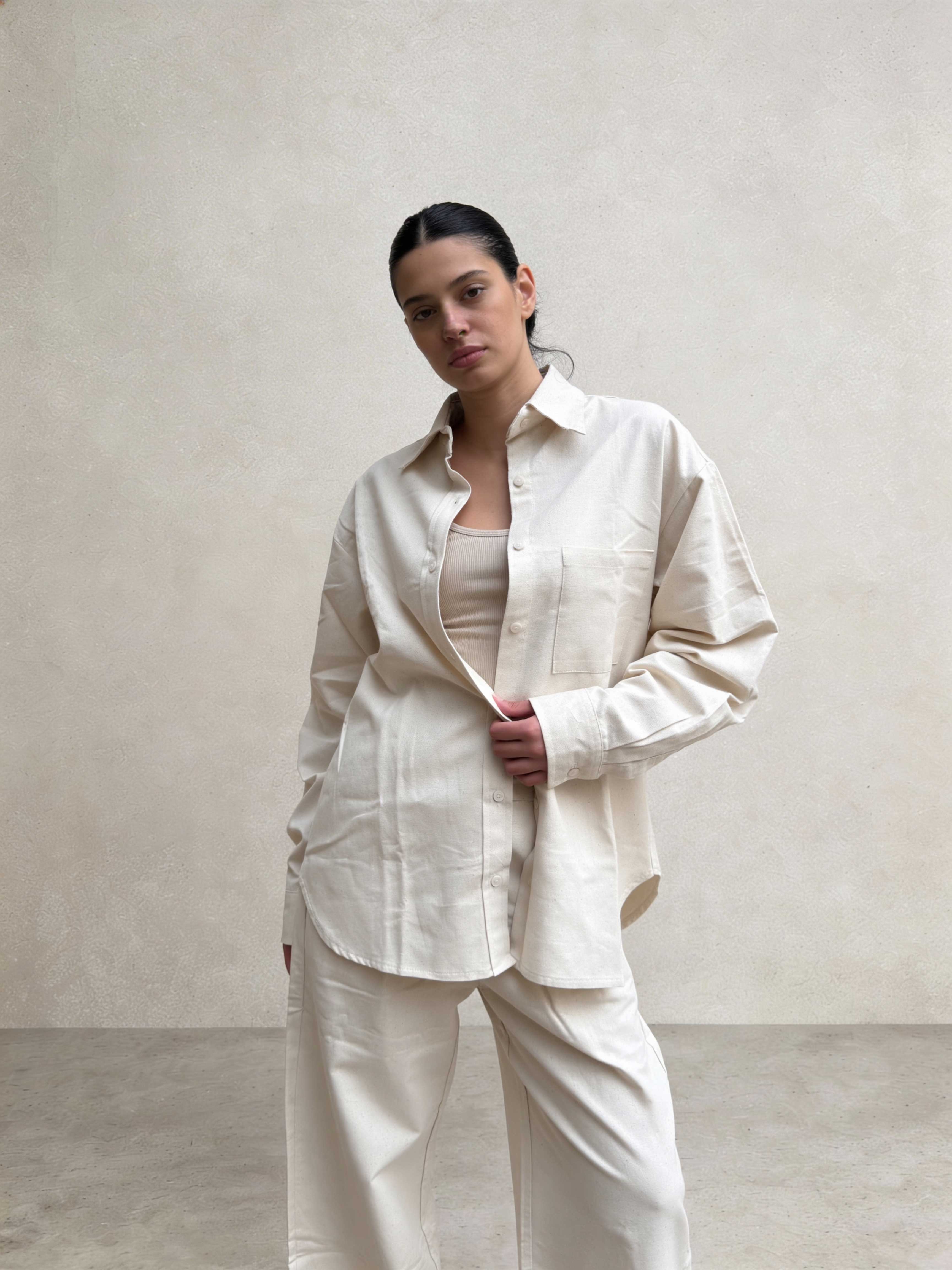 Shirt – Ecru Oversized Linen Effect Shirt