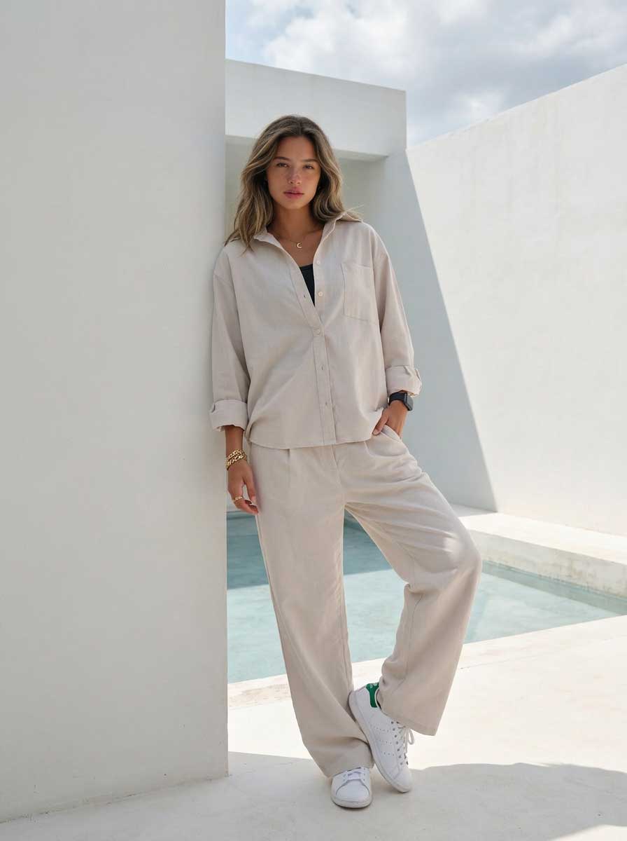 Soft Sand Oversized Shirt – Linen Effect