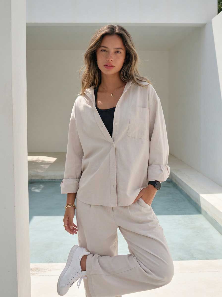 Soft Sand Oversized Shirt – Linen Effect