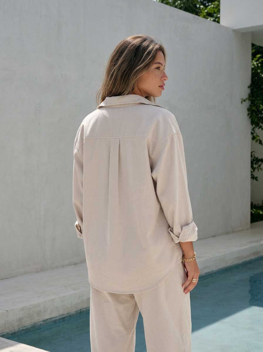 Soft Sand Oversized Shirt – Linen Effect