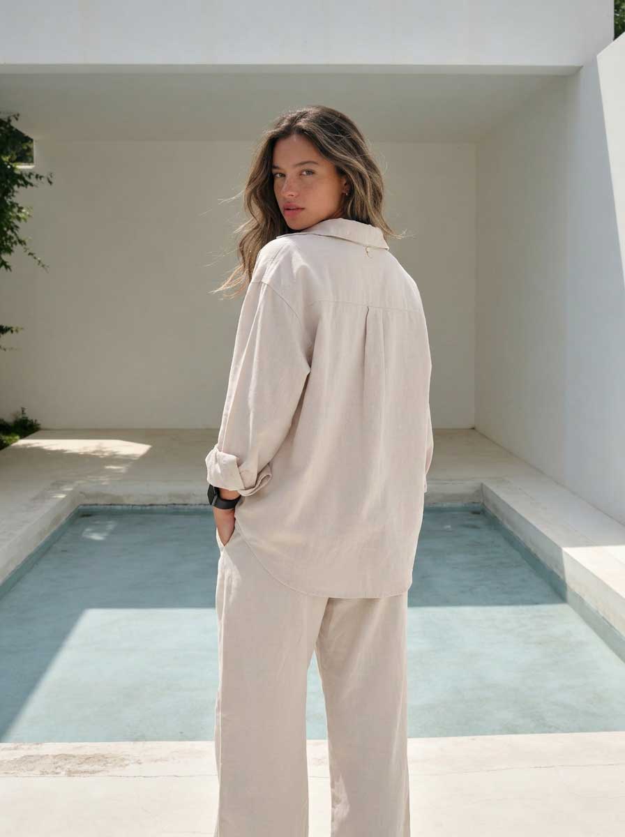 Soft Sand Oversized Shirt – Linen Effect