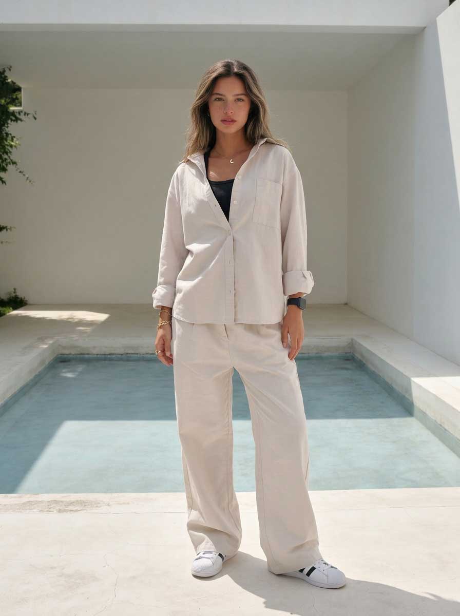 Soft Sand Oversized Shirt – Linen Effect