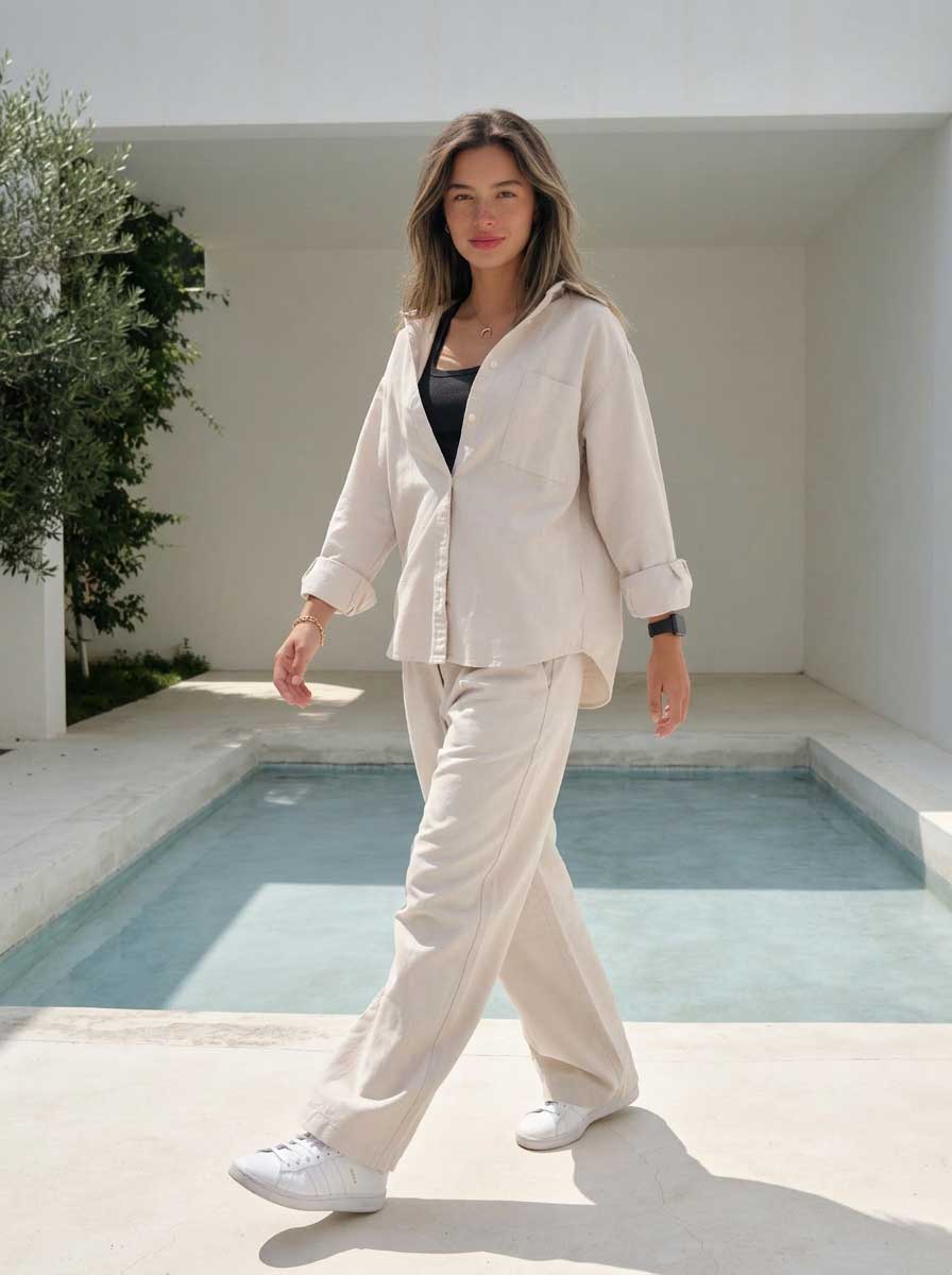 Soft Sand Oversized Shirt – Linen Effect