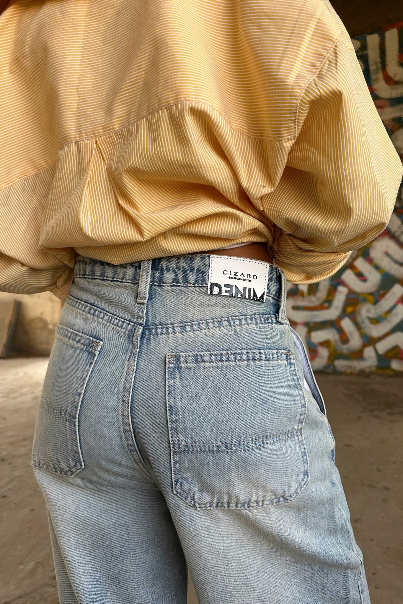 Skater - High-Waist Iced Acid Vintage Blue Jeans skater CIZARO - Cizaro Jeans