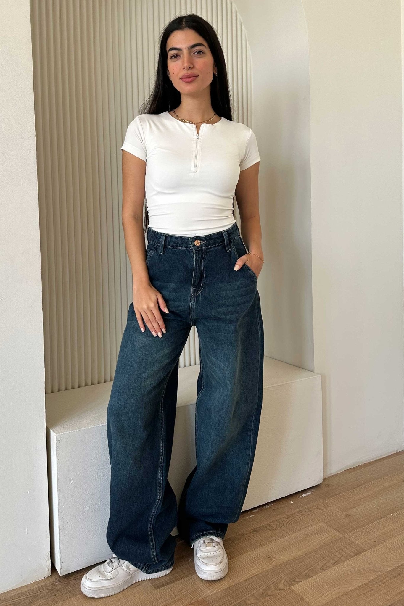 Skater – Mid Rise Deep Vintage Green Jeans Skater CIZARO - Cizaro Jeans