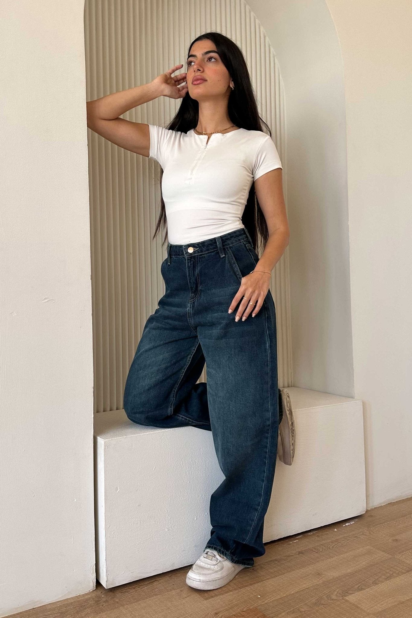 Skater – Mid Rise Deep Vintage Green Jeans Skater CIZARO - Cizaro Jeans