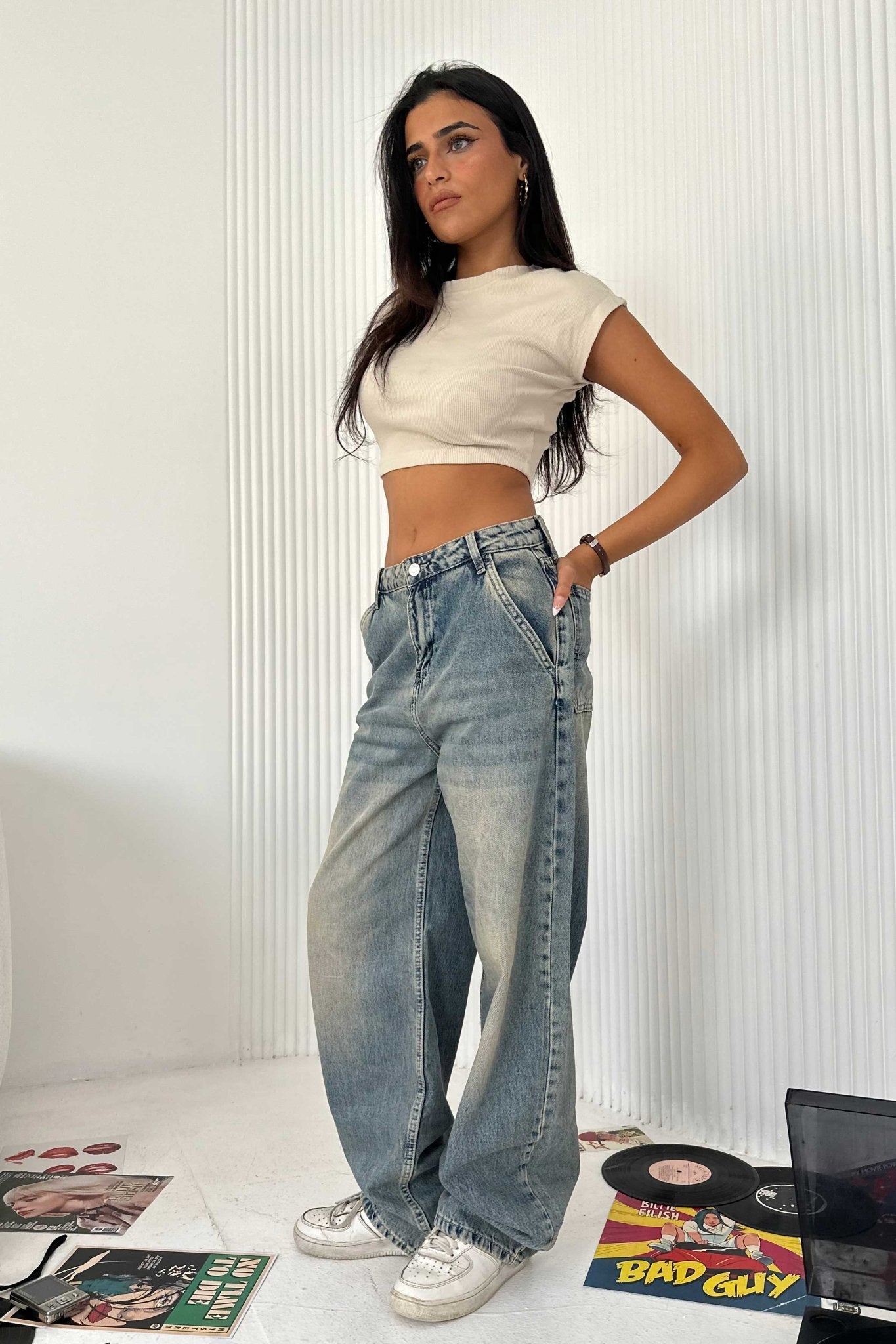 Skater - High-Waist Medium Vintage Blue Jeans Mom-Fit CIZARO - Cizaro Jeans