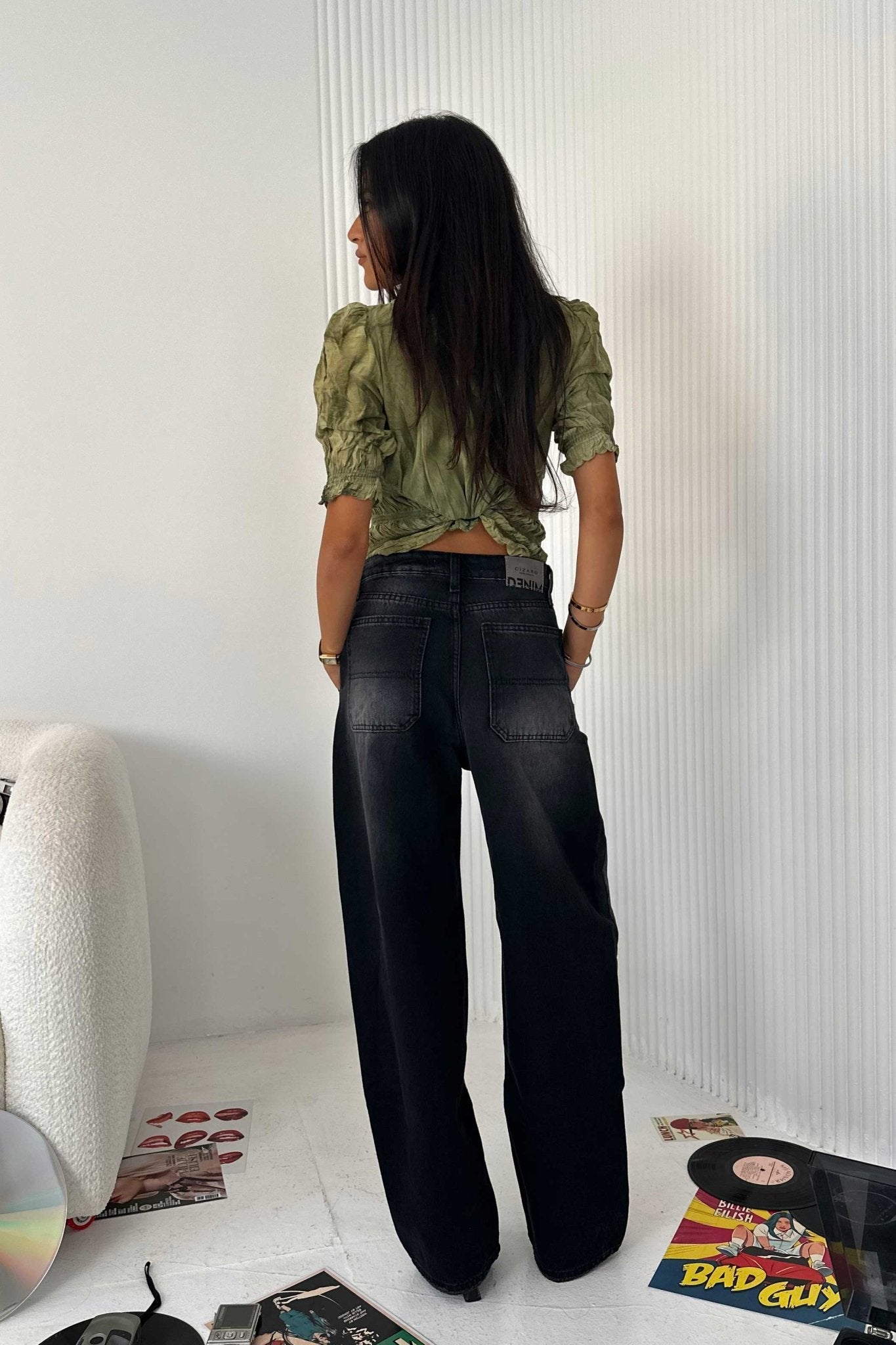 Skater - High-Waist Faded Charcoal Jeans Skater CIZARO - Cizaro Jeans