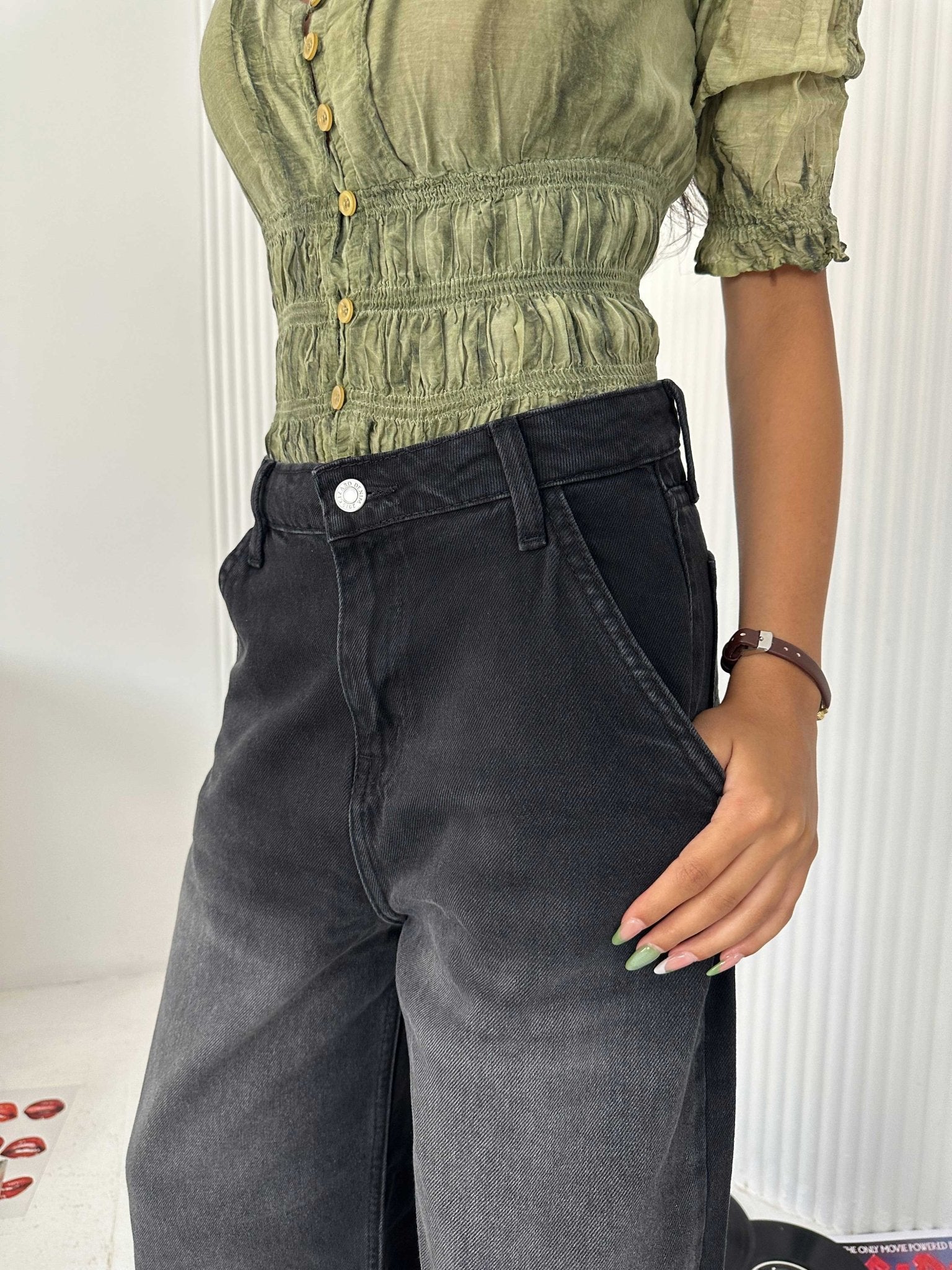 Skater - High-Waist Faded Charcoal Jeans Skater CIZARO - Cizaro Jeans