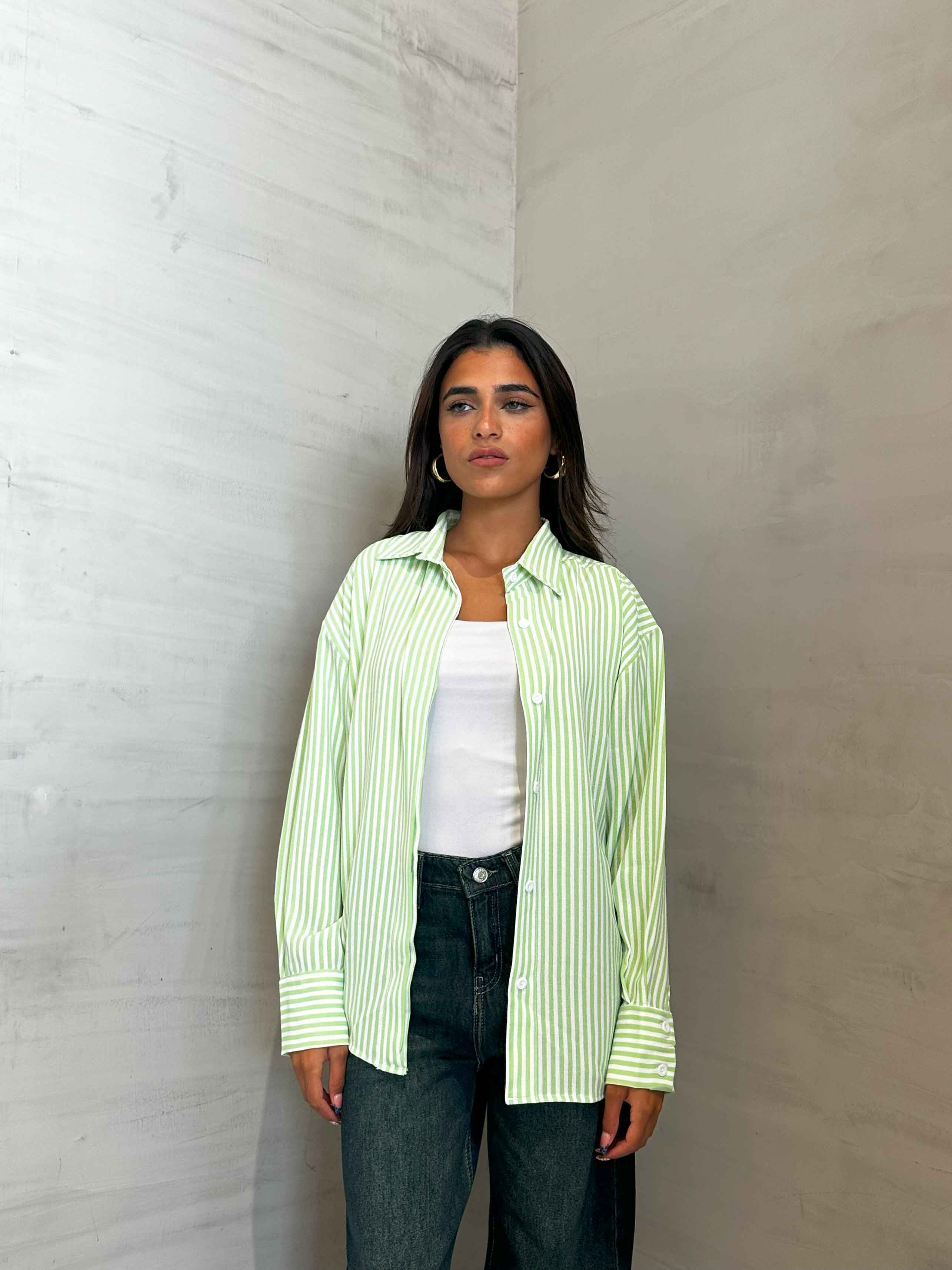 Shirt - Lime Green/White Striped. New Line CIZARO - Cizaro Jeans