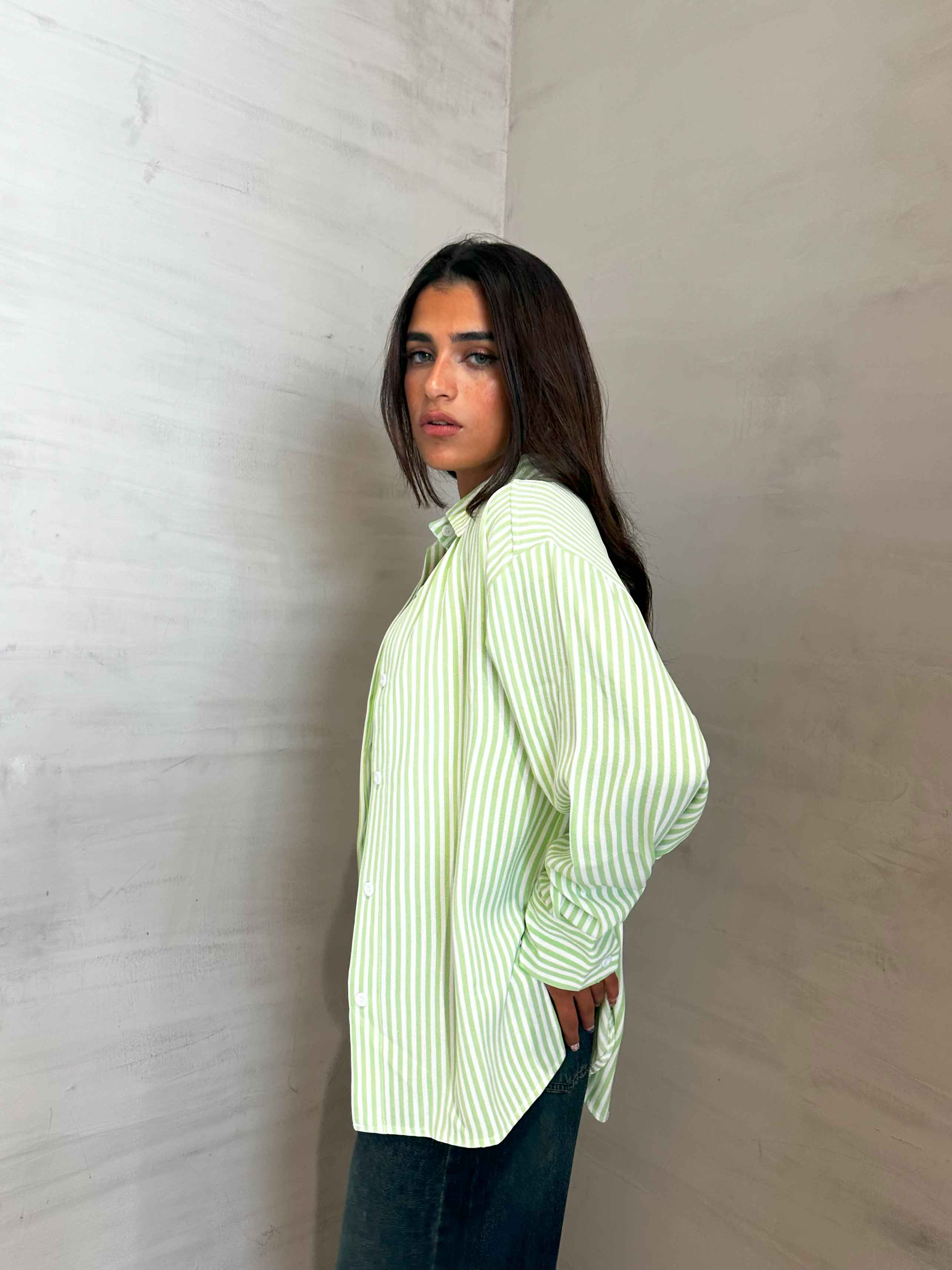Shirt - Lime Green/White Striped. New Line CIZARO - Cizaro Jeans