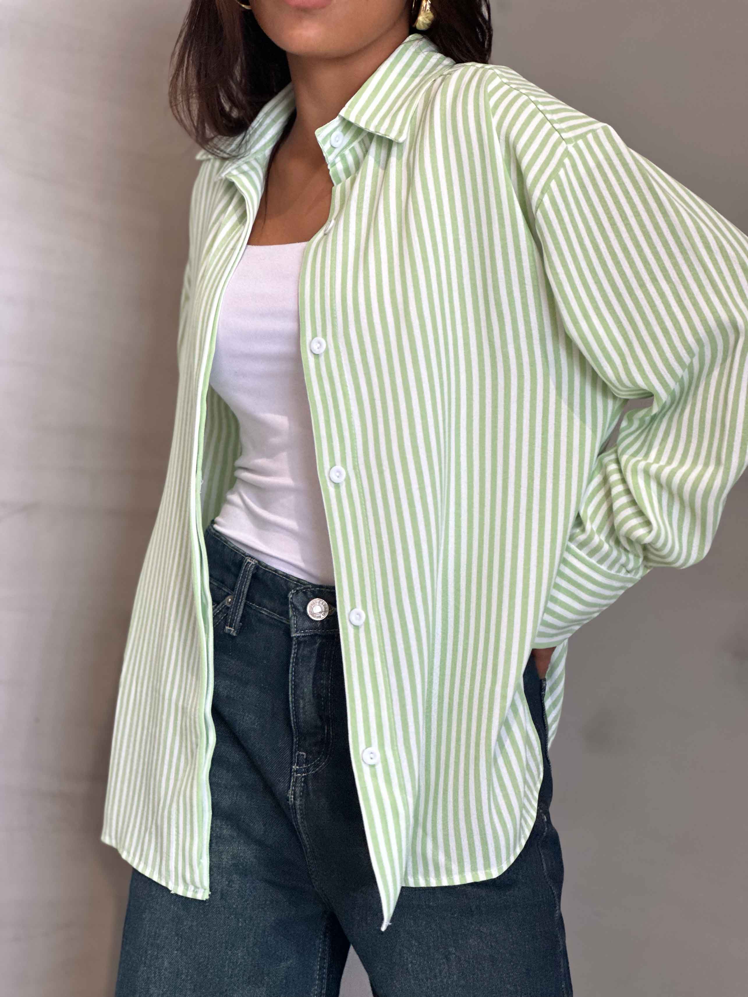 Shirt - Lime Green/White Striped. New Line CIZARO - Cizaro Jeans
