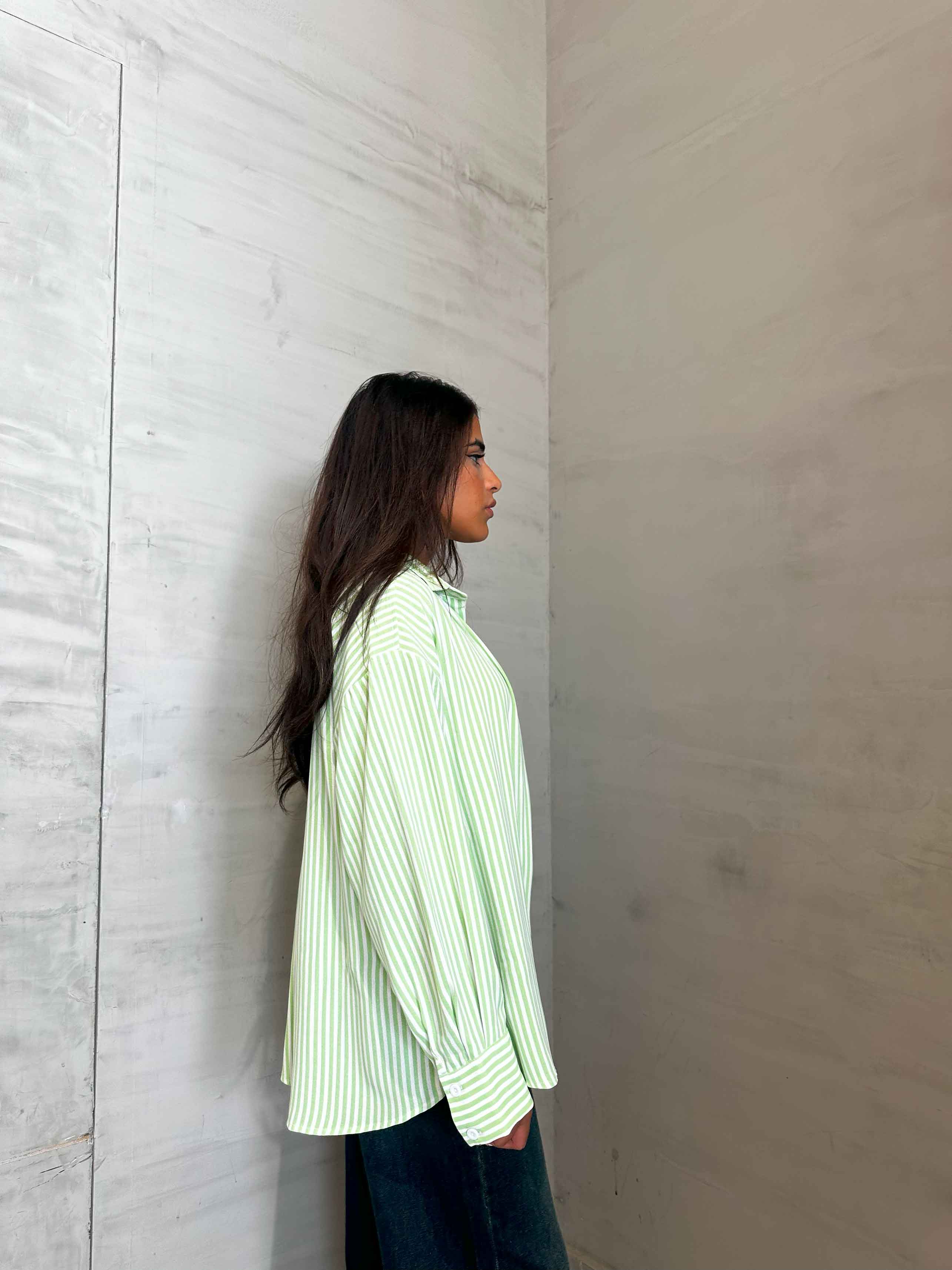 Shirt - Lime Green/White Striped. New Line CIZARO - Cizaro Jeans