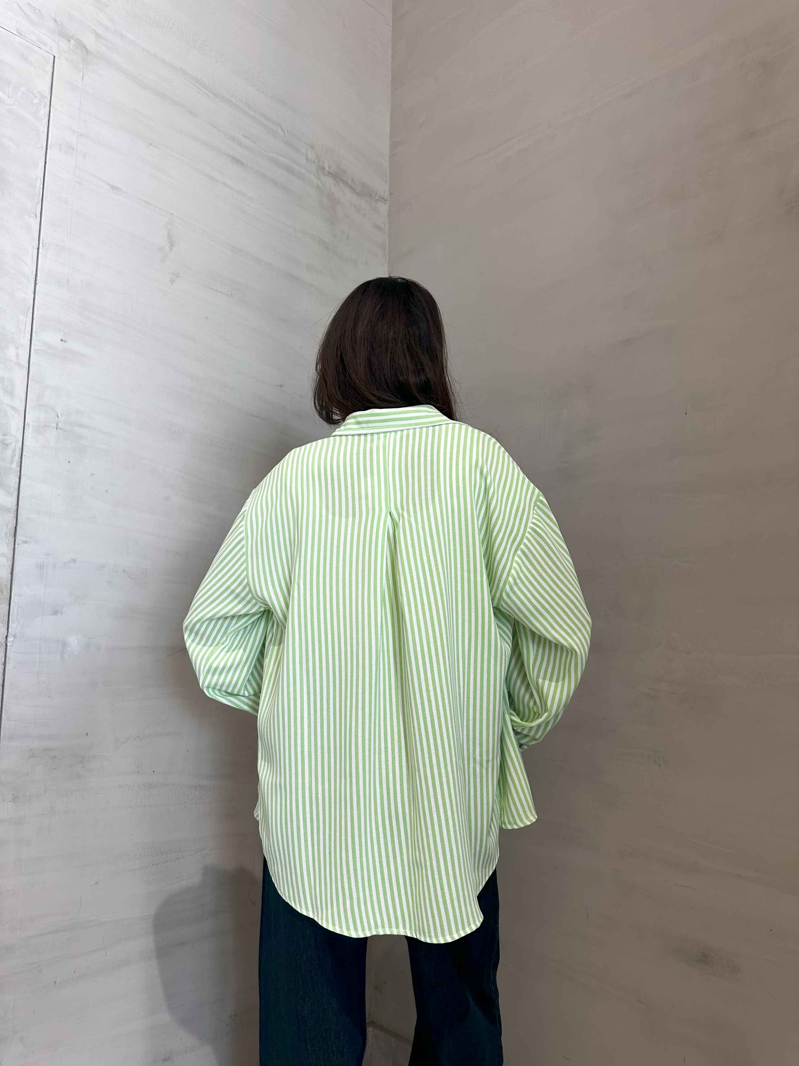 Shirt - Lime Green/White Striped. New Line CIZARO - Cizaro Jeans