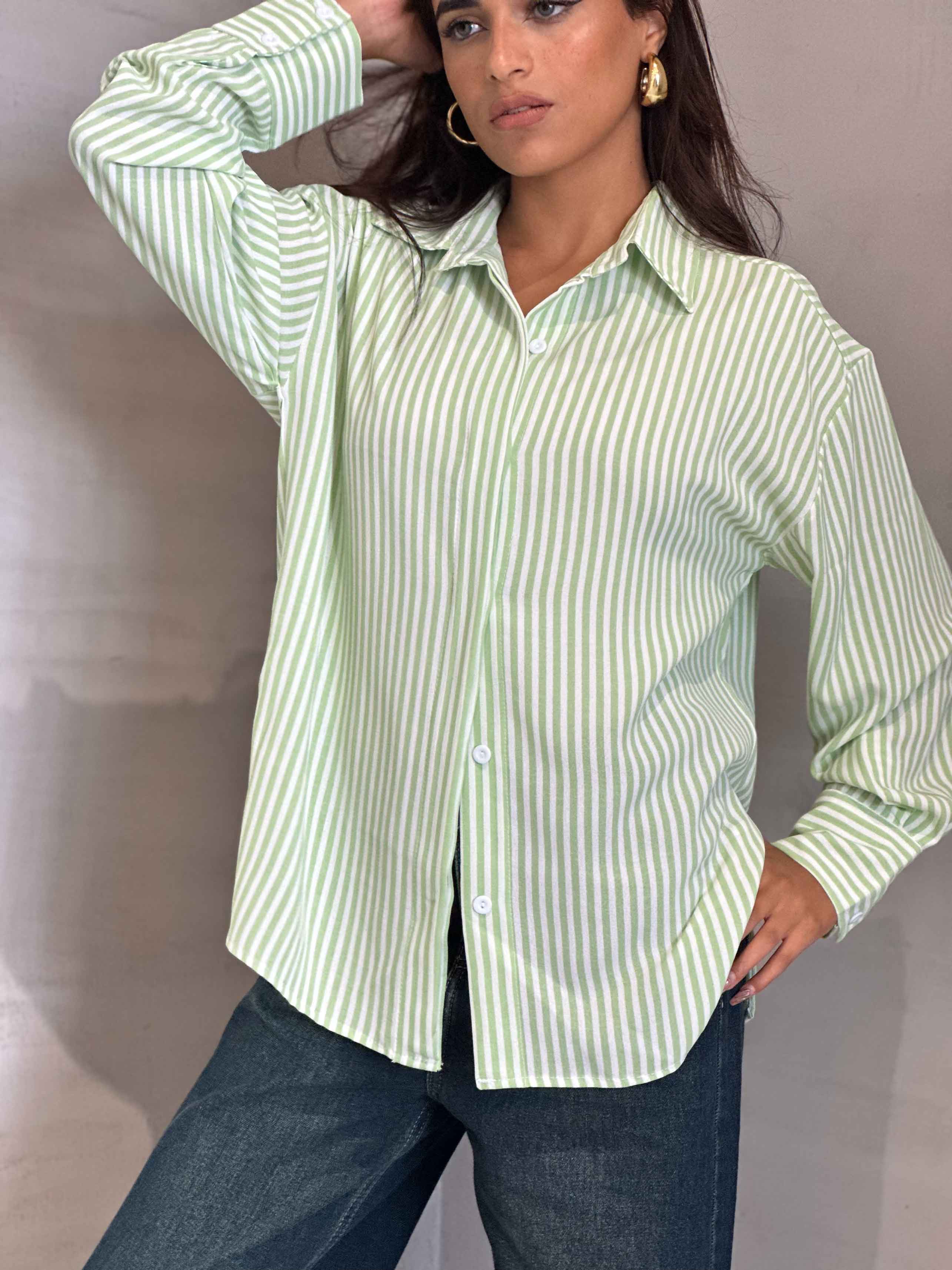 Shirt - Lime Green/White Striped. New Line CIZARO - Cizaro Jeans