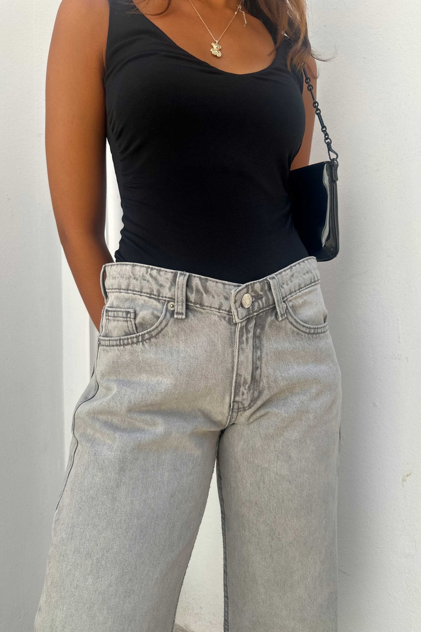 Straight – Low Waist Light Grey Jeans Straight-Leg CIZARO - Cizaro Jeans