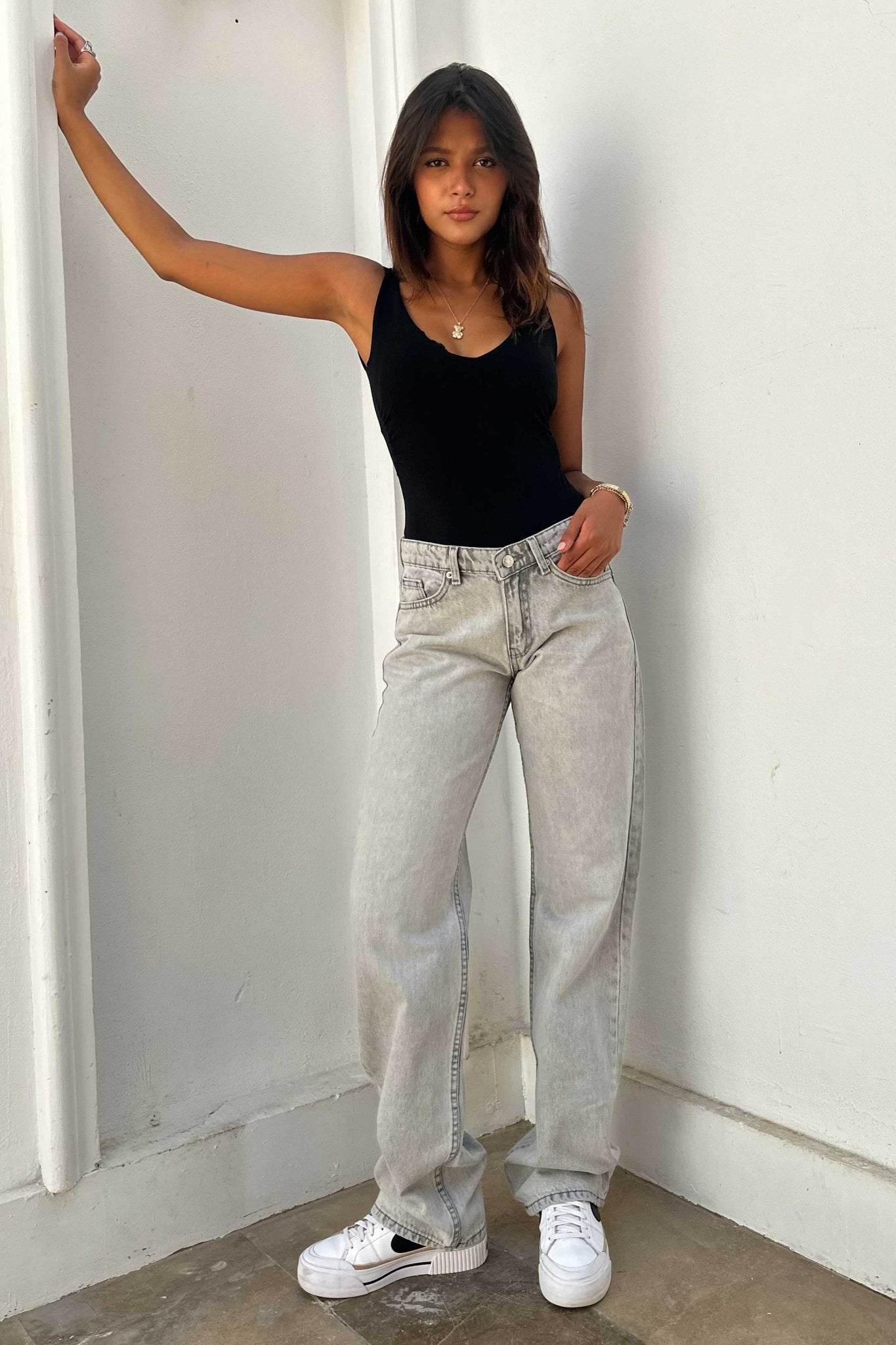 Straight – Low Waist Light Grey Jeans Straight-Leg CIZARO - Cizaro Jeans