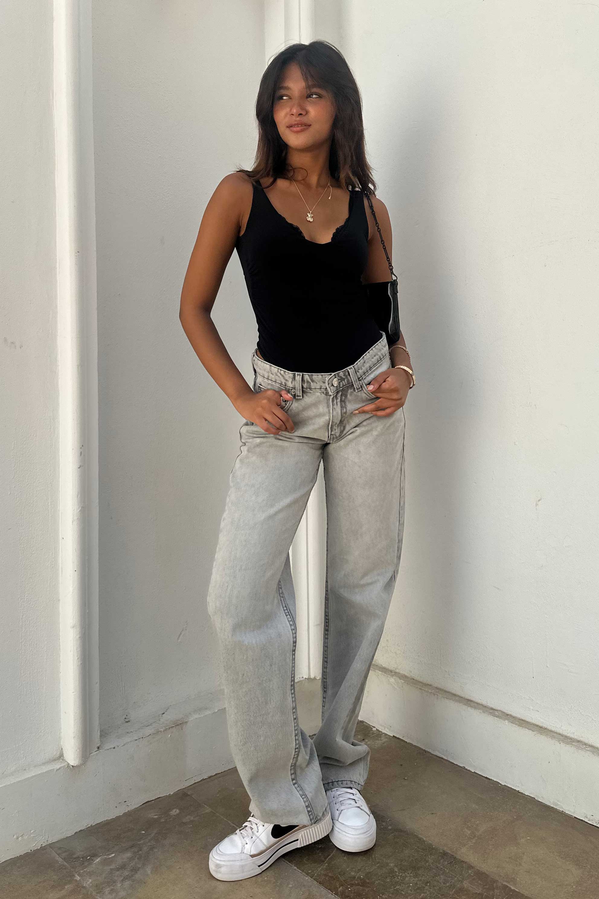 Straight – Low Waist Light Grey Jeans Straight-Leg CIZARO - Cizaro Jeans