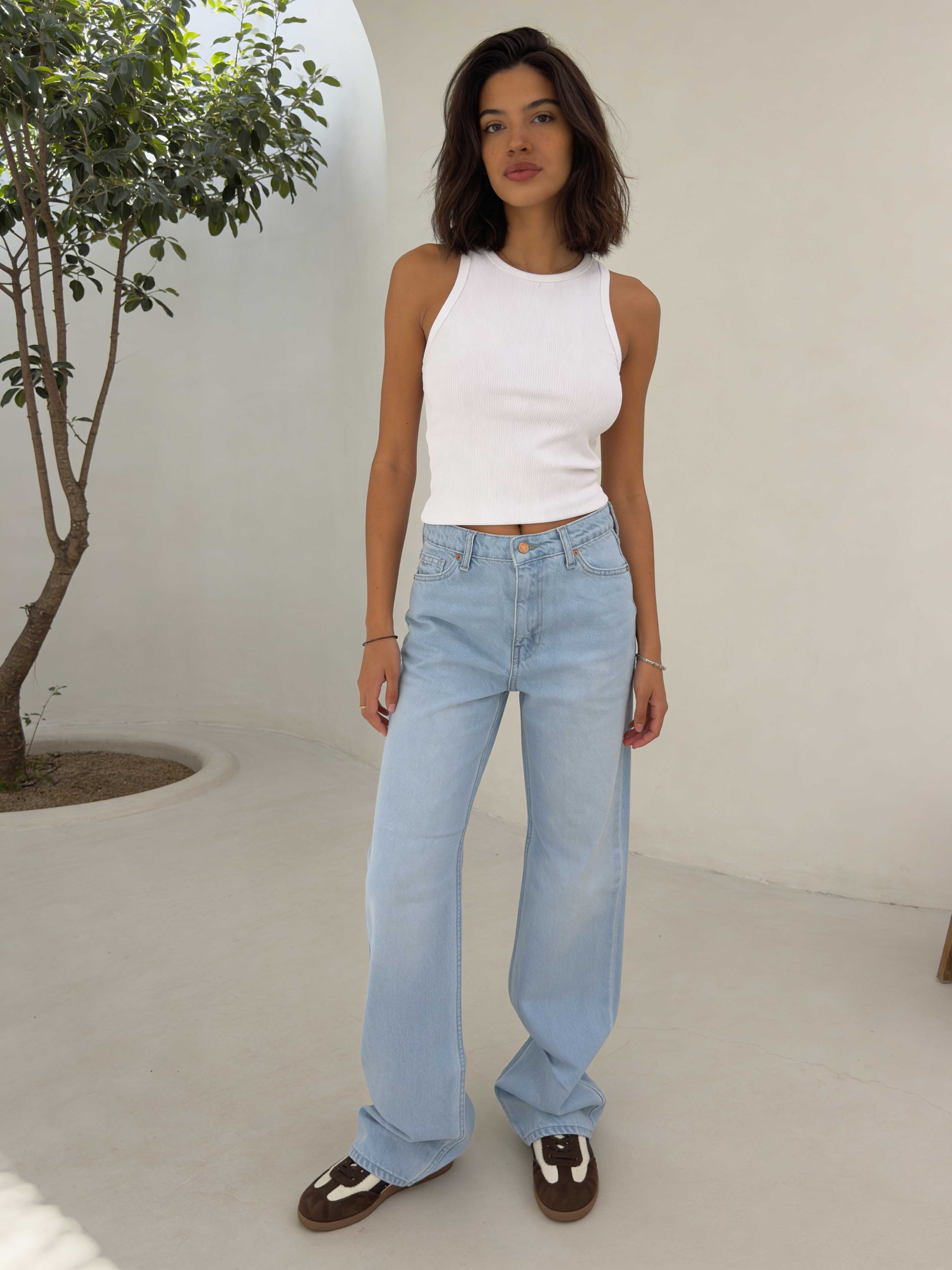 Straight – High-Waist Bleach Blue Jeans Straight CIZARO - Cizaro Jeans