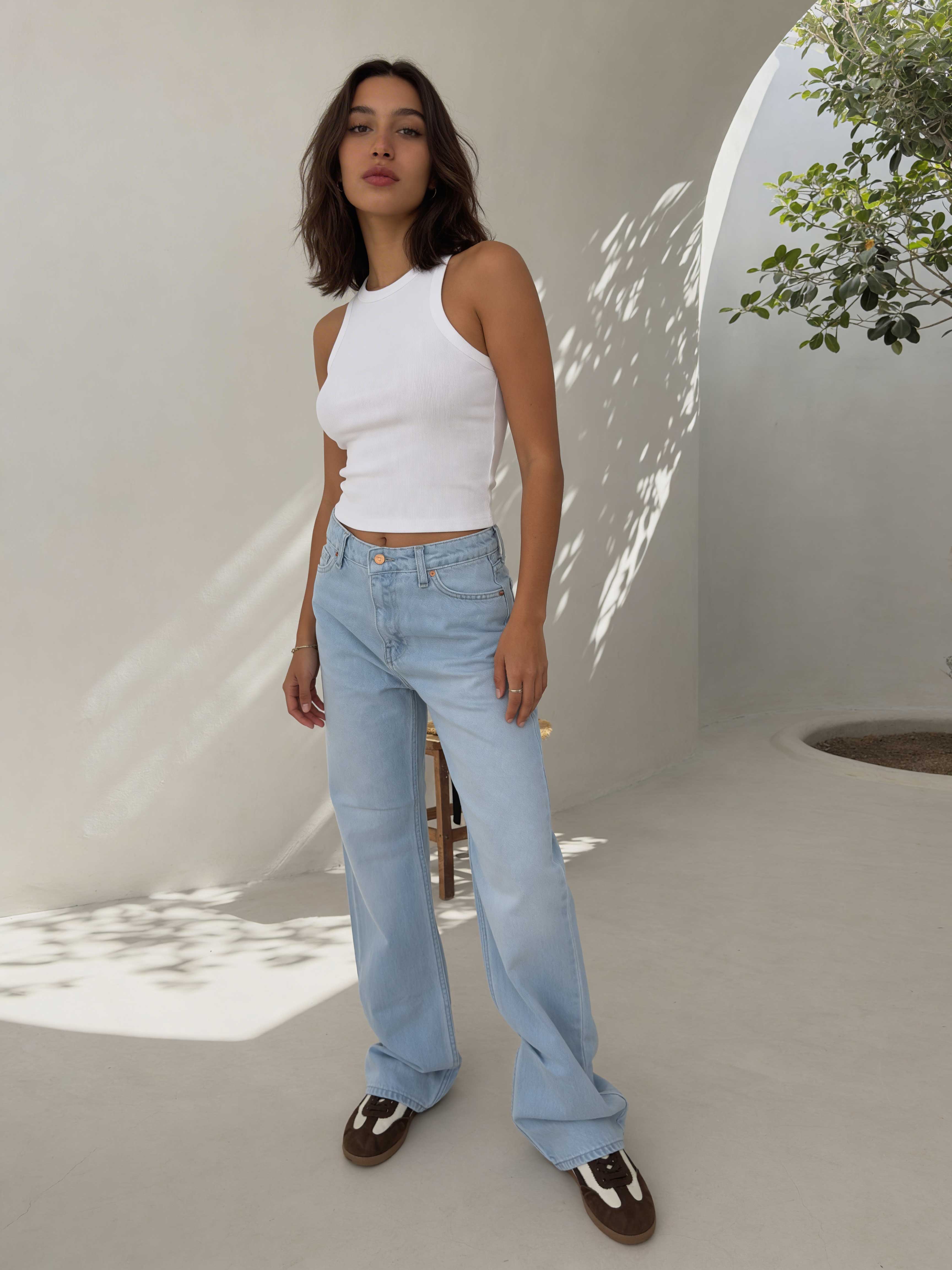 Straight – High-Waist Bleach Blue Jeans Straight CIZARO - Cizaro Jeans