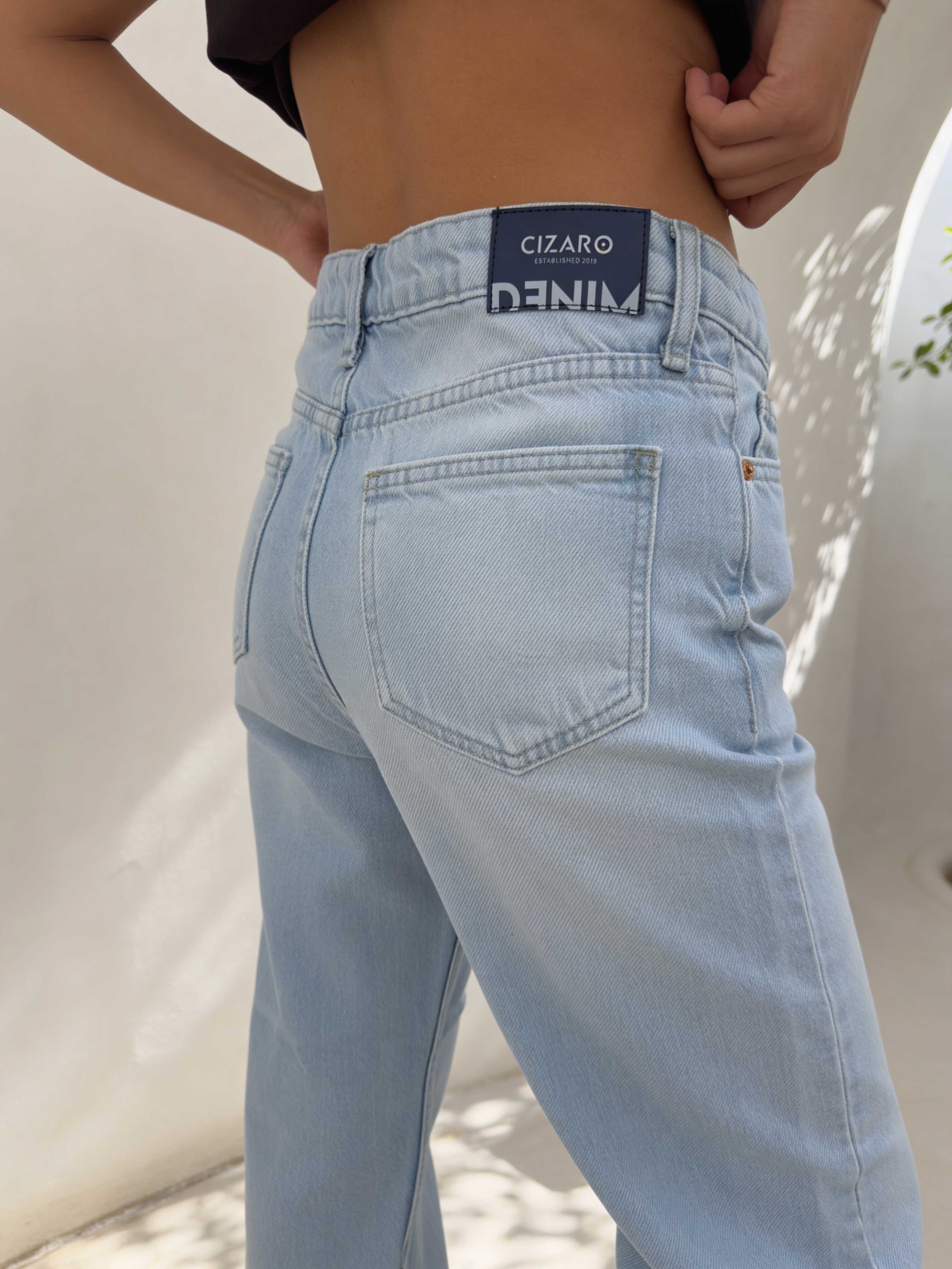 Straight – High-Waist Bleach Blue Jeans Straight CIZARO - Cizaro Jeans