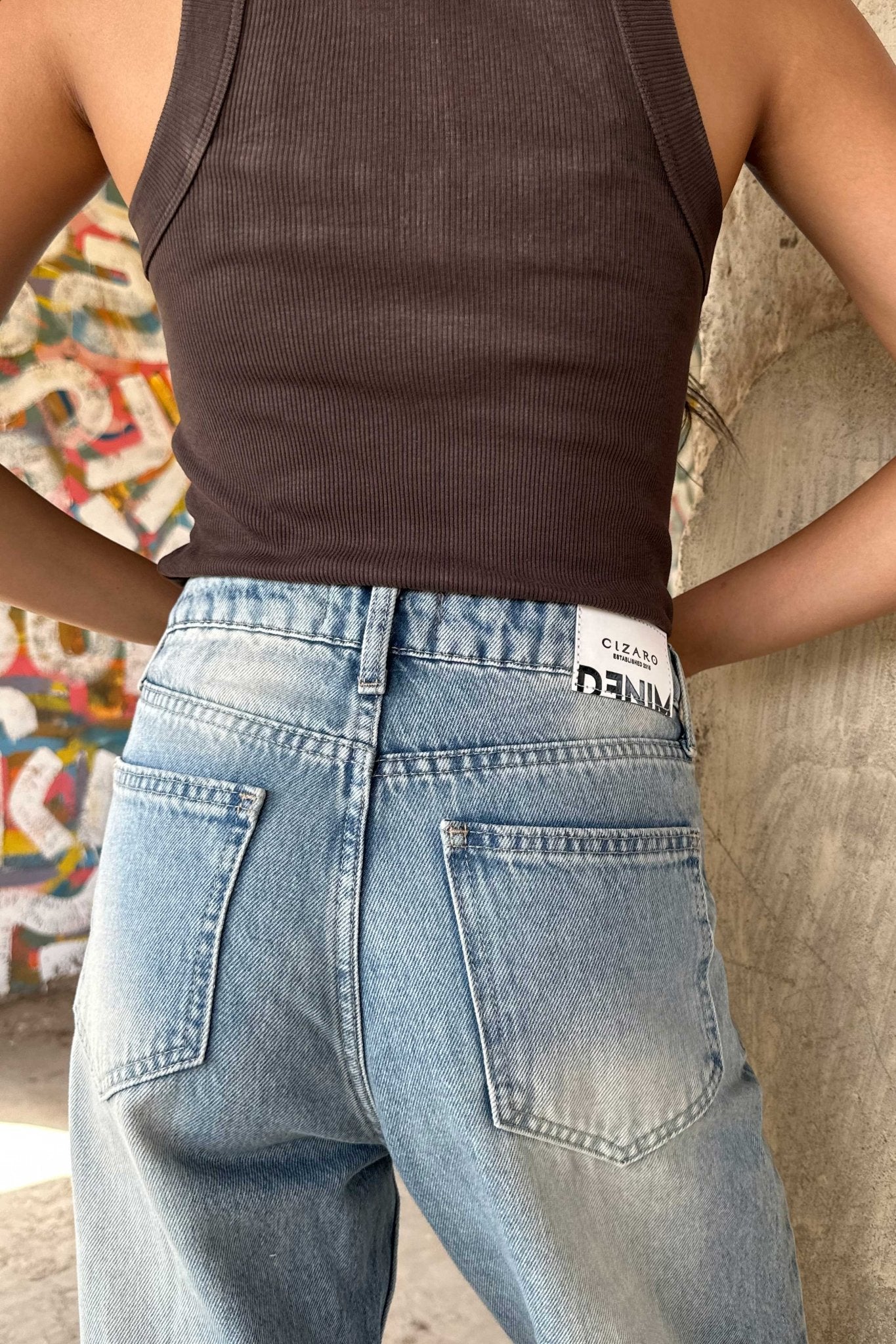 Straight - High-Waist Light Vintage Blue Jeans straight CIZARO - Cizaro Jeans