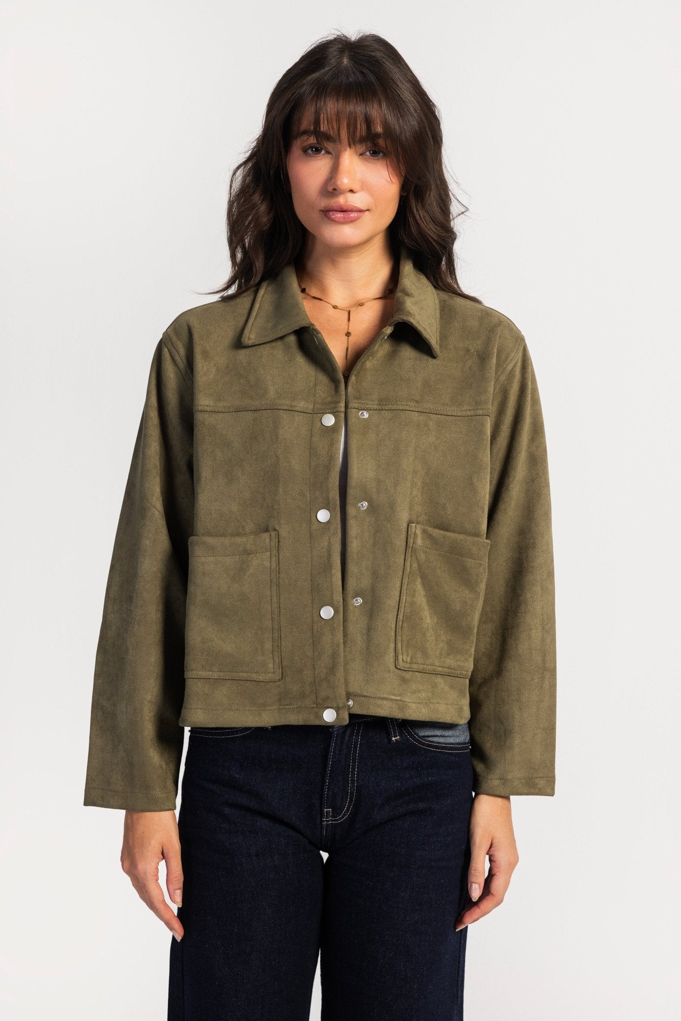 Suede Jacket – Olive jacket CIZARO - Cizaro Jeans