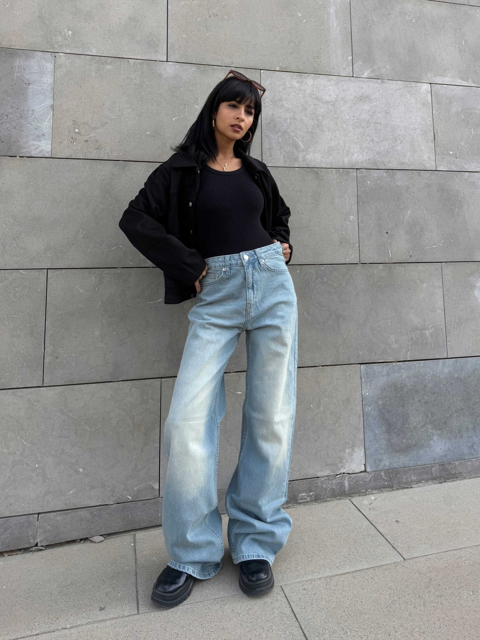 Ultra Comfort | Wide Leg – High-Waist Faded Light Vintage Blue Jeans wide leg CIZARO - Cizaro Jeans