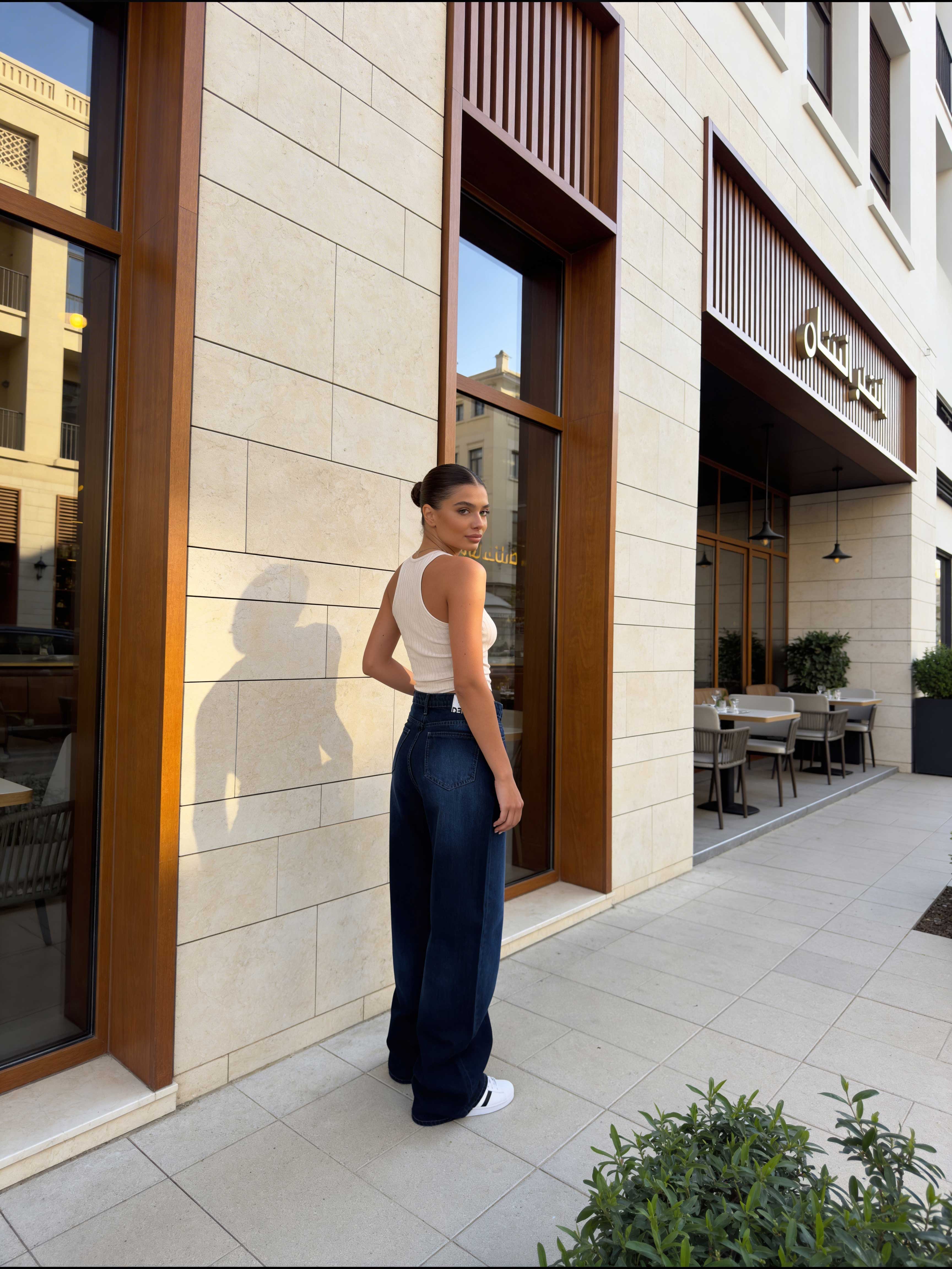 Wide-Leg – High-Waist Navy Blue Jeans Wide Leg CIZARO - Cizaro Jeans