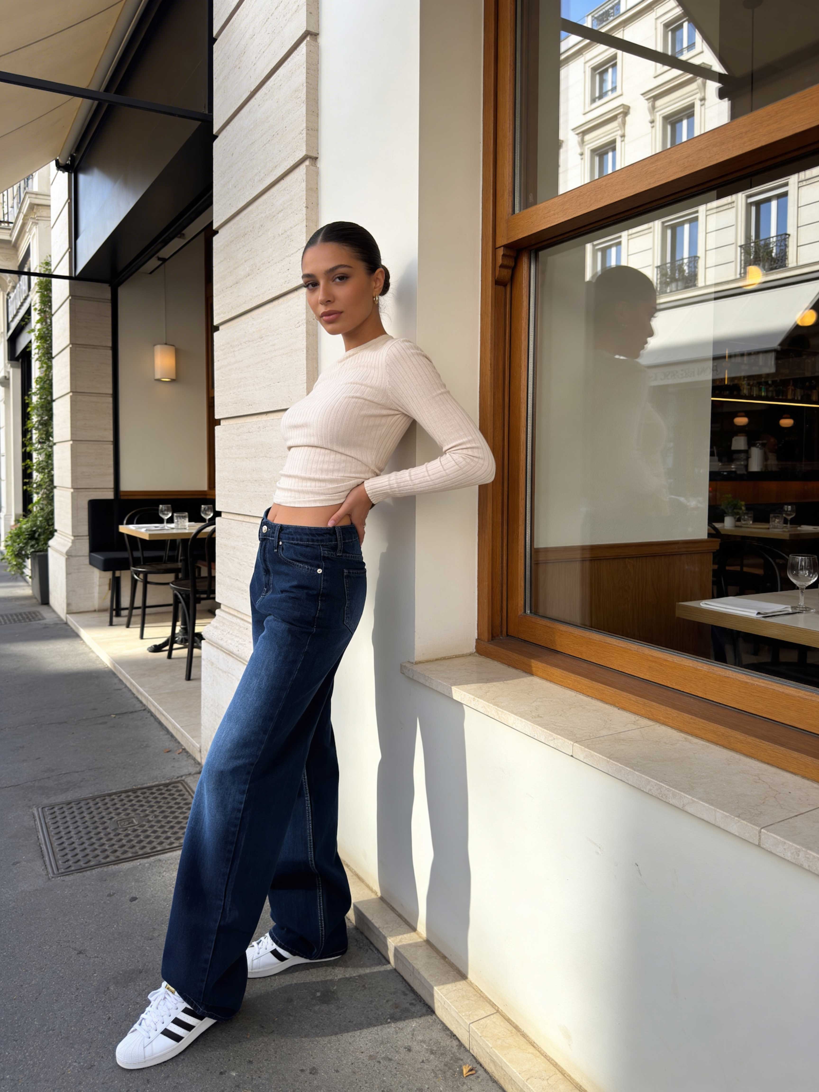 Wide-Leg – High-Waist Navy Blue Jeans Wide Leg CIZARO - Cizaro Jeans