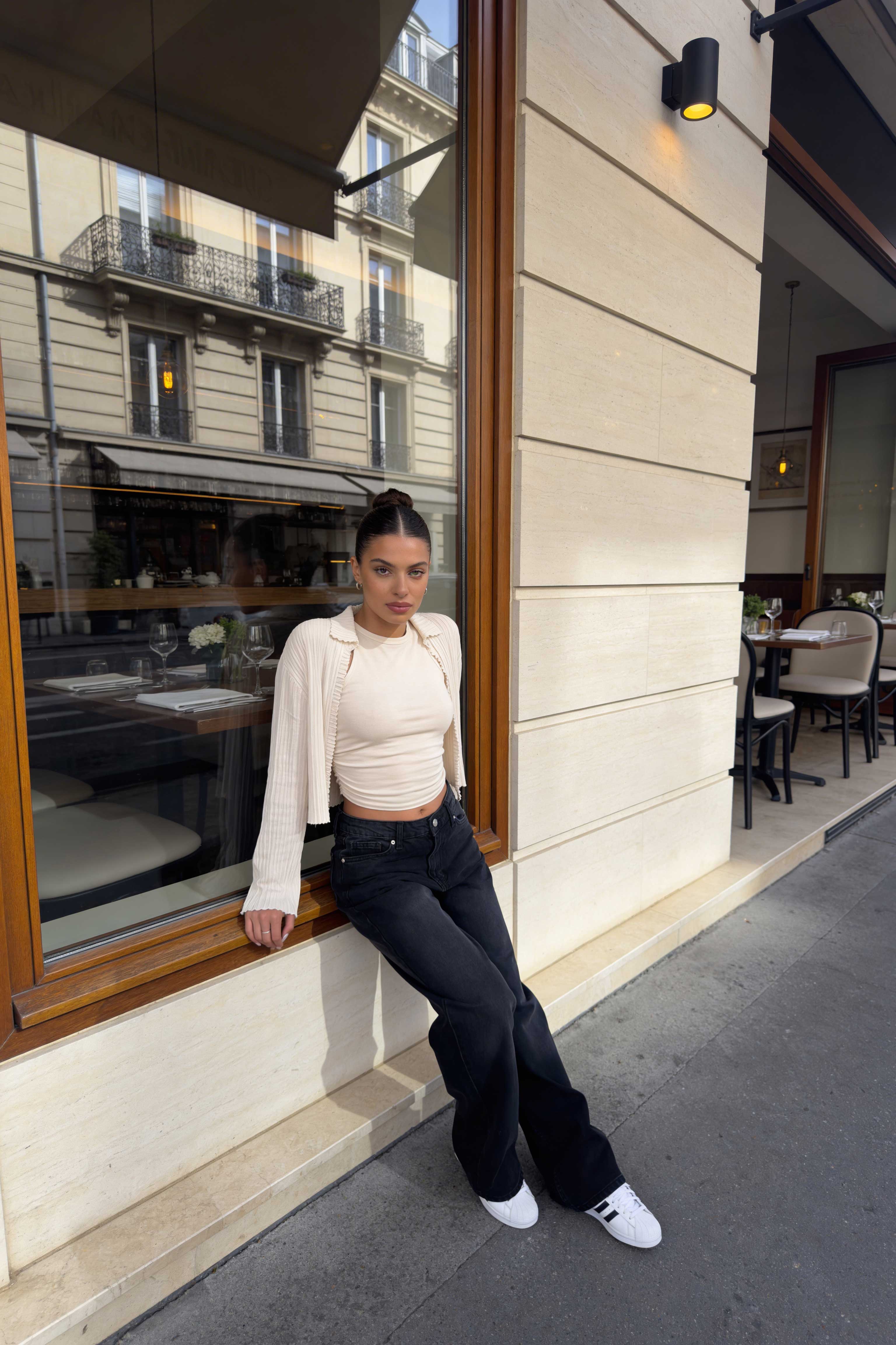 Wide-Leg - Mid-Waist Charcoal Black Jeans Wide-Leg CIZARO - Cizaro Jeans