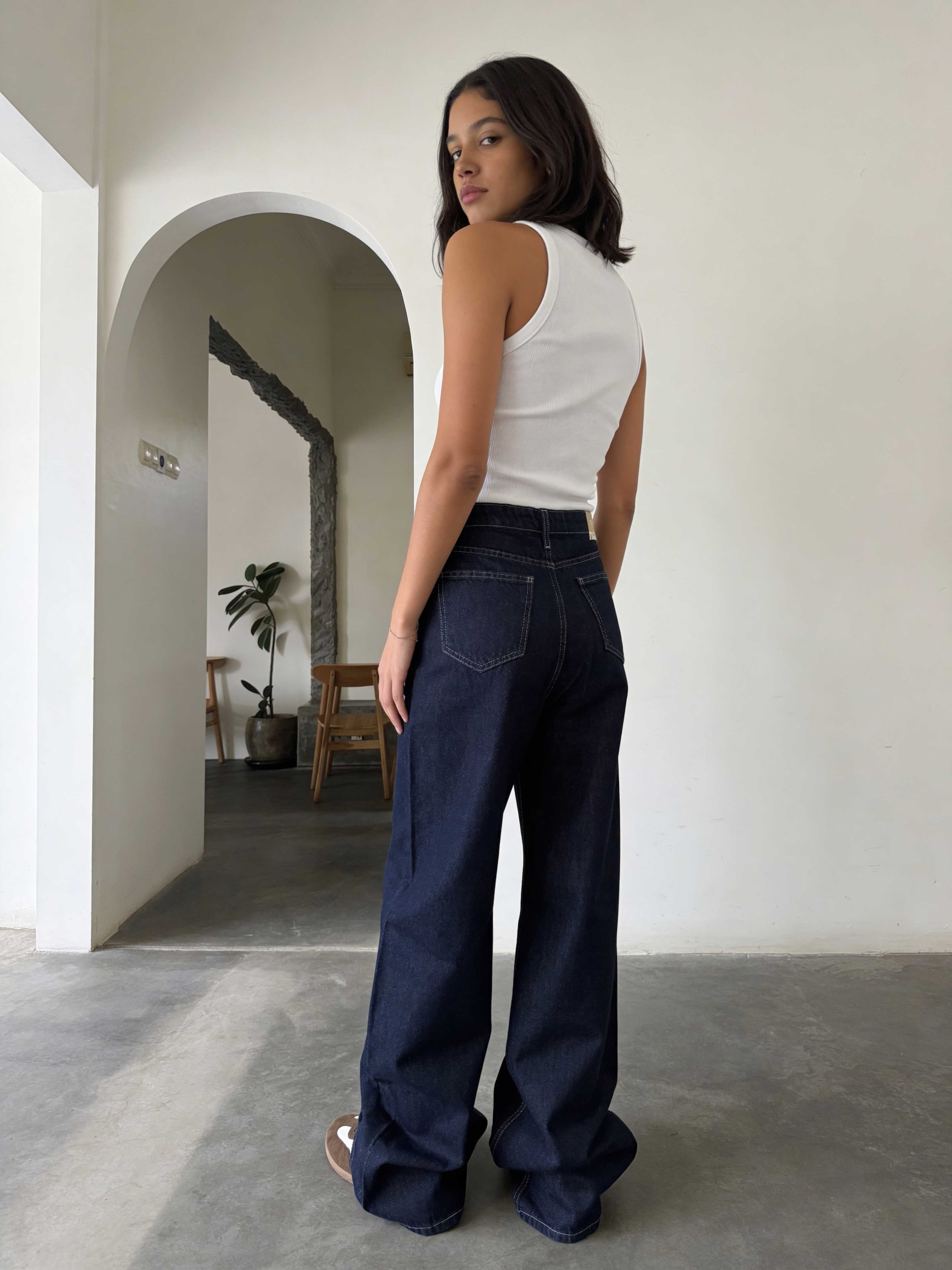 Crossover Wide-Leg – High-Waist Raw Denim Jeans Wide Leg CIZARO - Cizaro Jeans