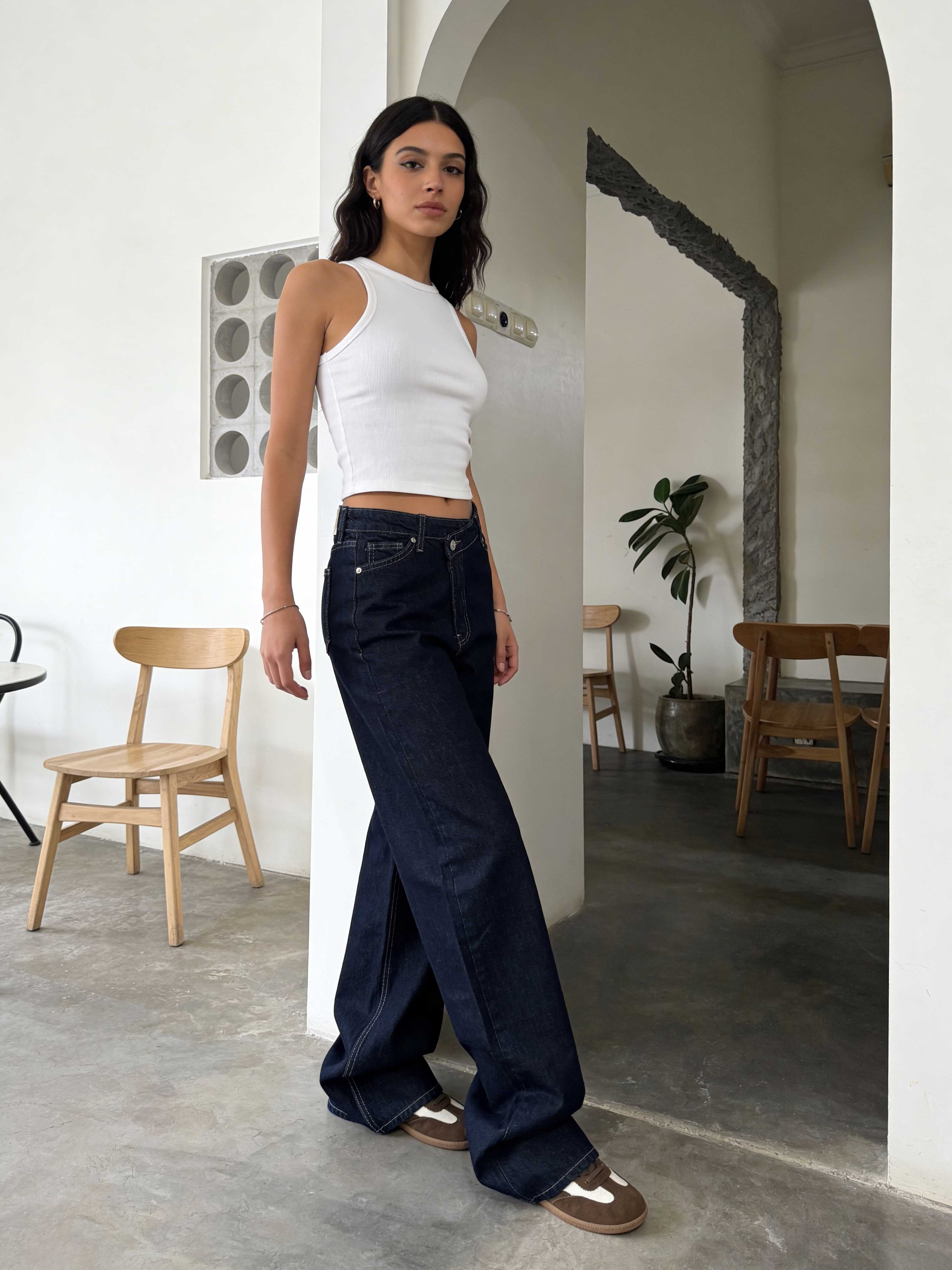 Crossover Wide-Leg – High-Waist Raw Denim Jeans Wide Leg CIZARO - Cizaro Jeans