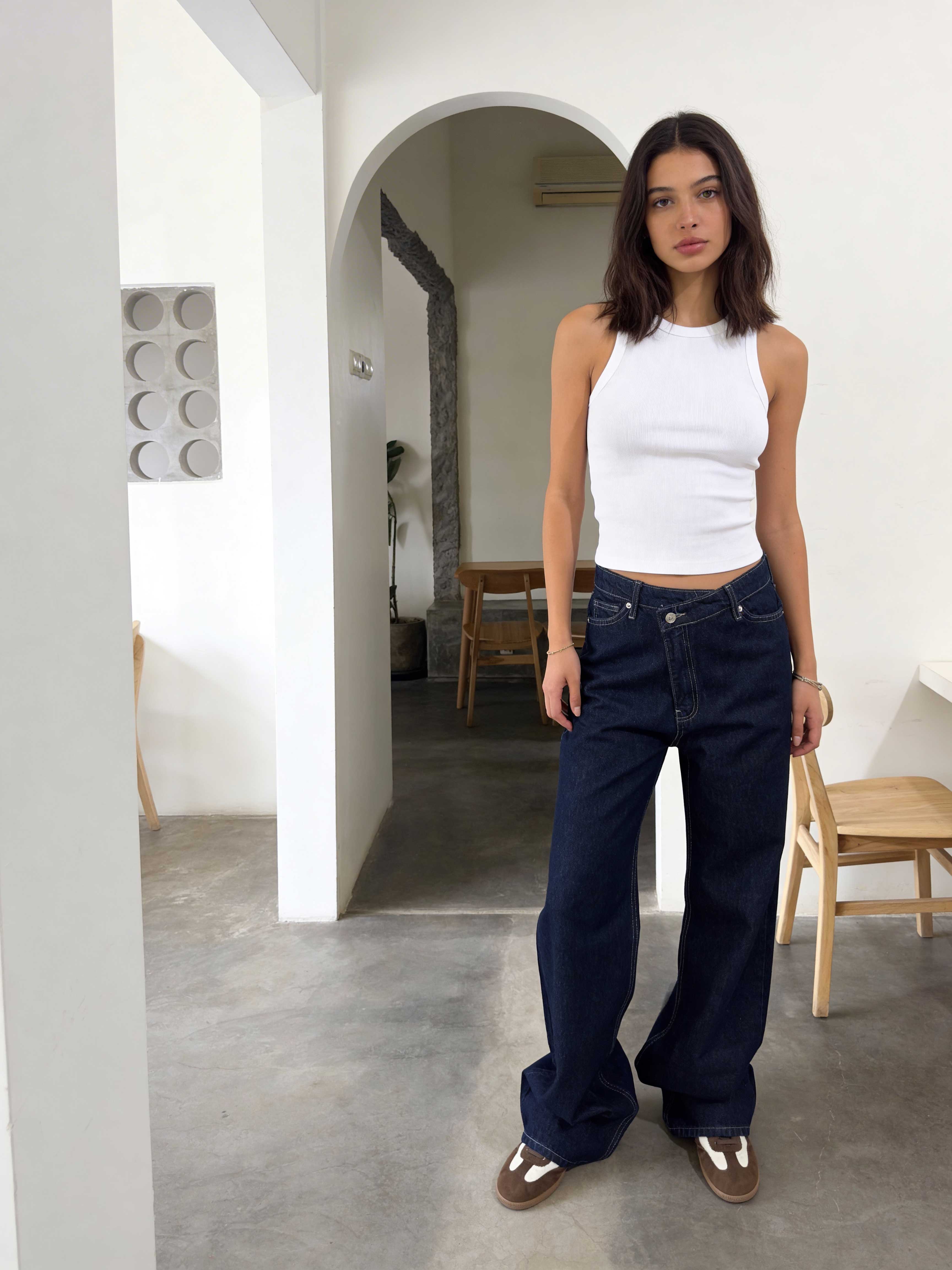 Crossover Wide-Leg – High-Waist Raw Denim Jeans Wide Leg CIZARO - Cizaro Jeans