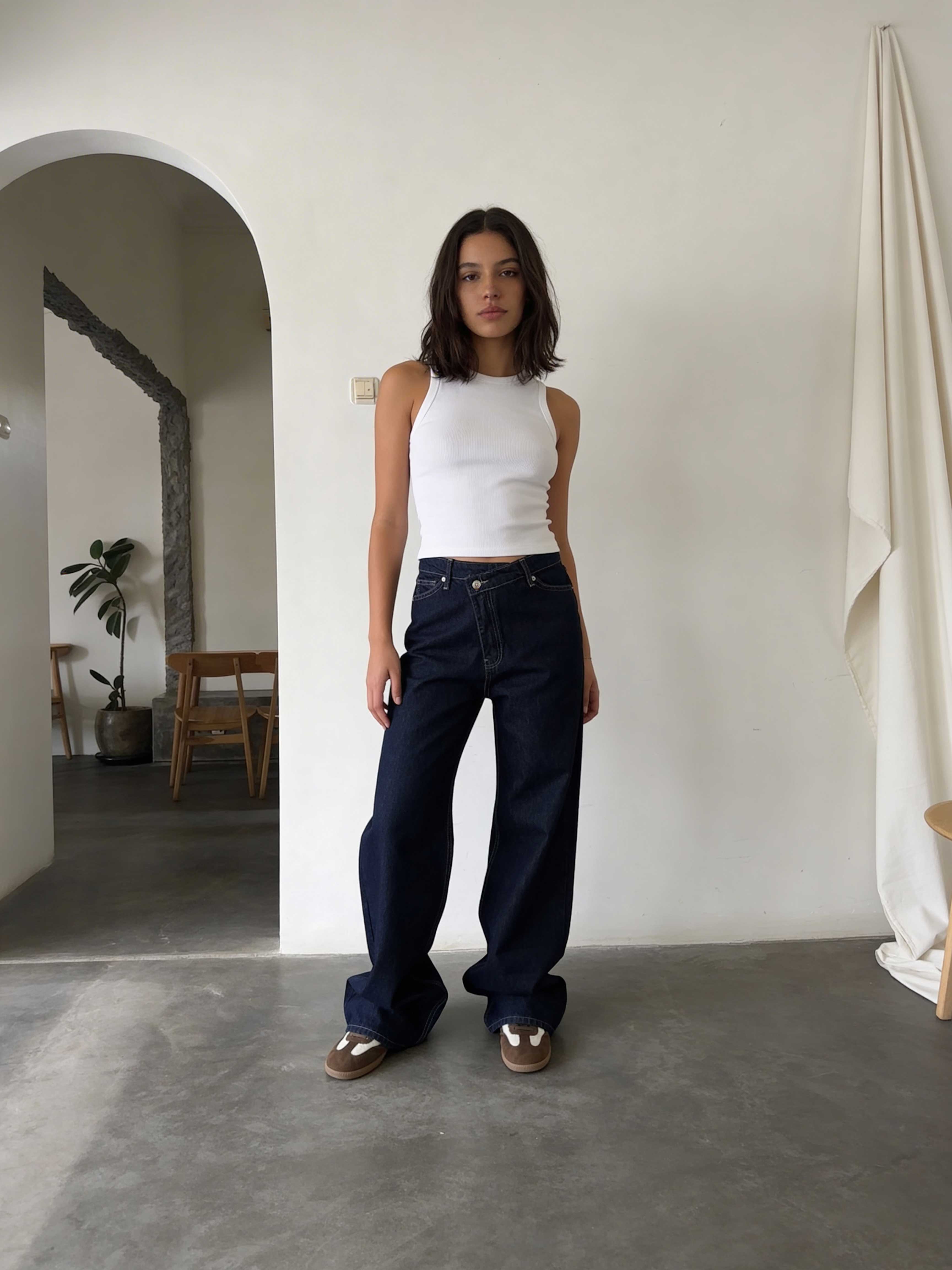 Crossover Wide-Leg – High-Waist Raw Denim Jeans Wide Leg CIZARO - Cizaro Jeans