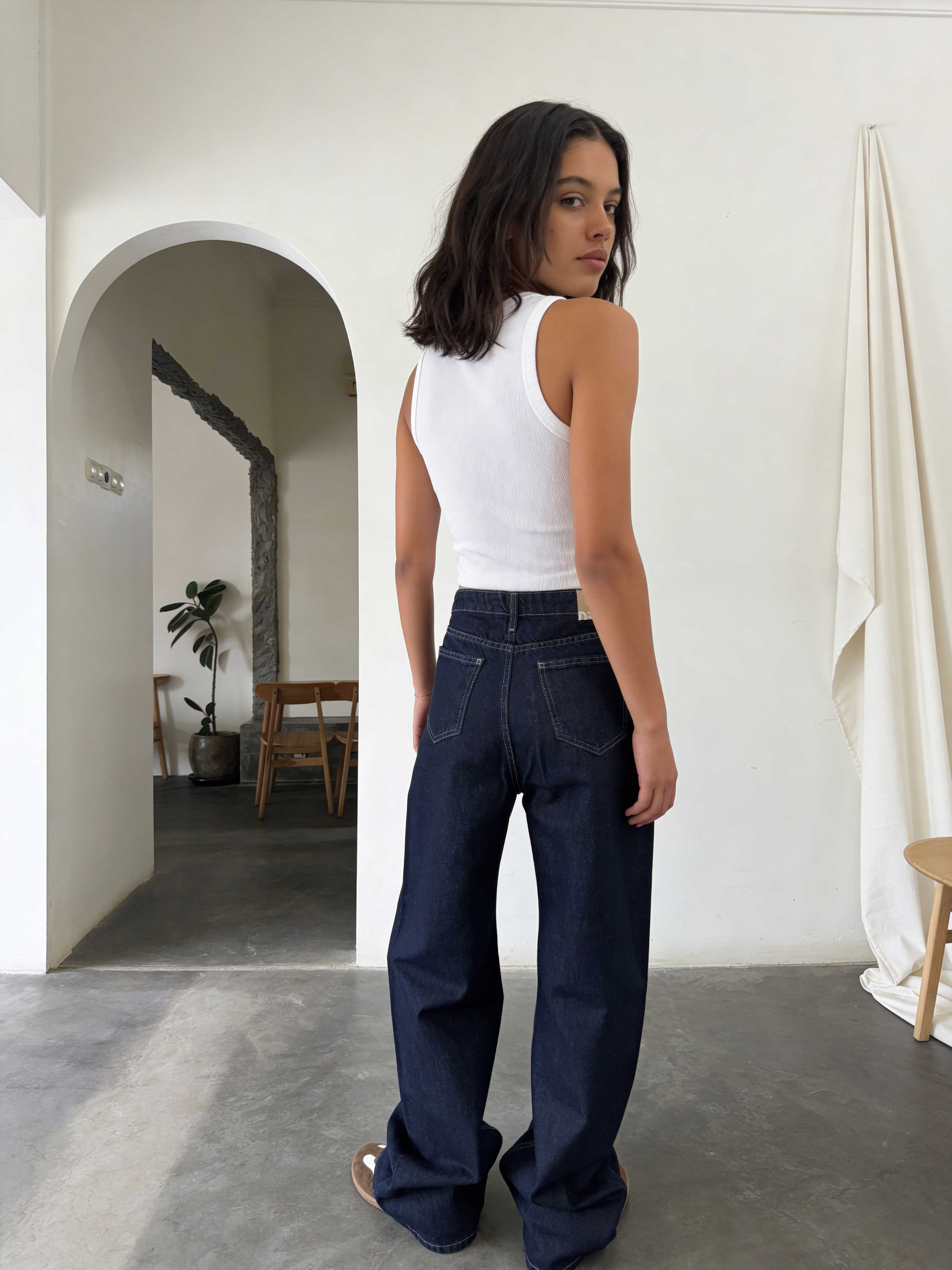 Crossover Wide-Leg – High-Waist Raw Denim Jeans Wide Leg CIZARO - Cizaro Jeans