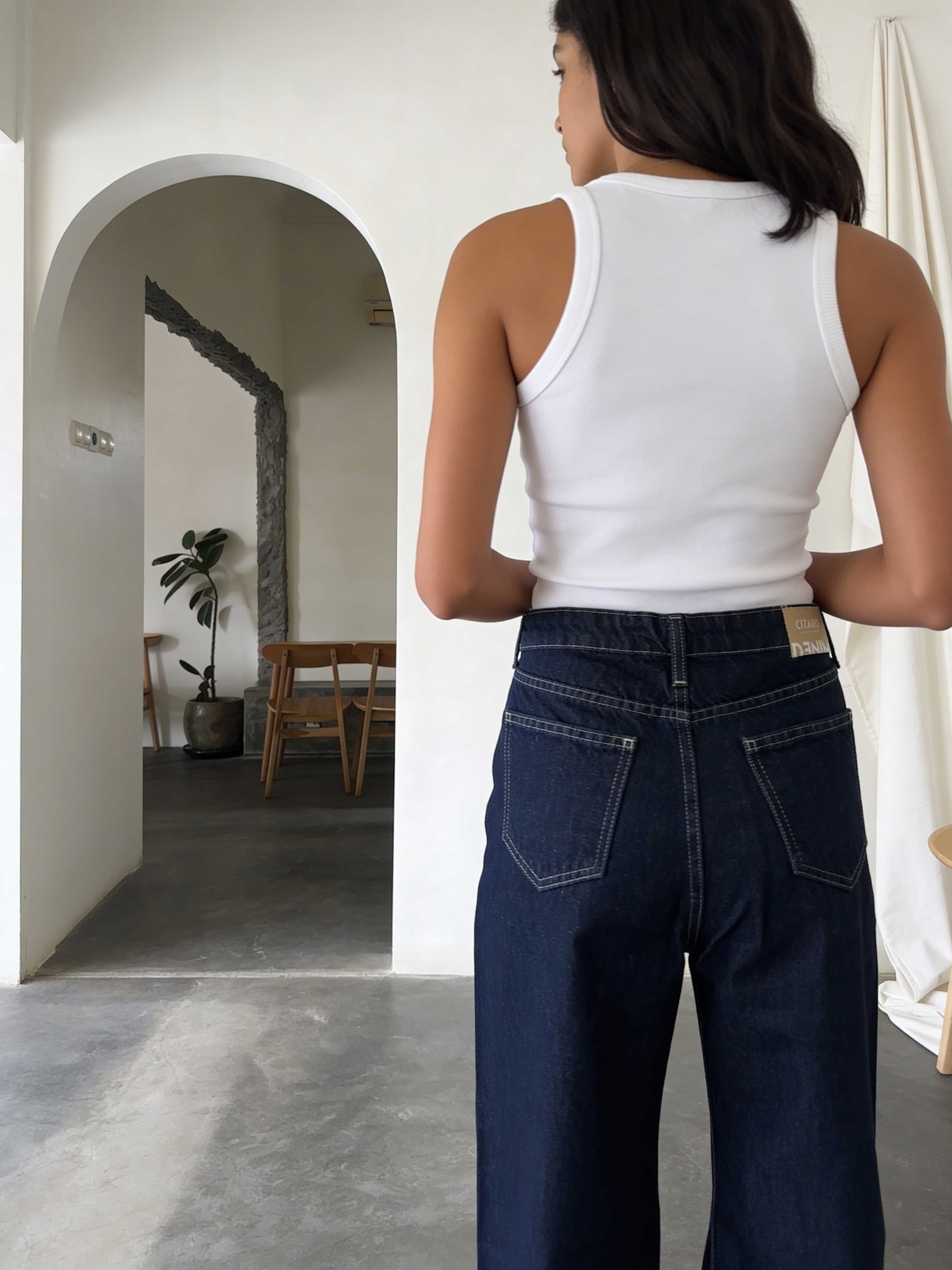 Crossover Wide-Leg – High-Waist Raw Denim Jeans Wide Leg CIZARO - Cizaro Jeans