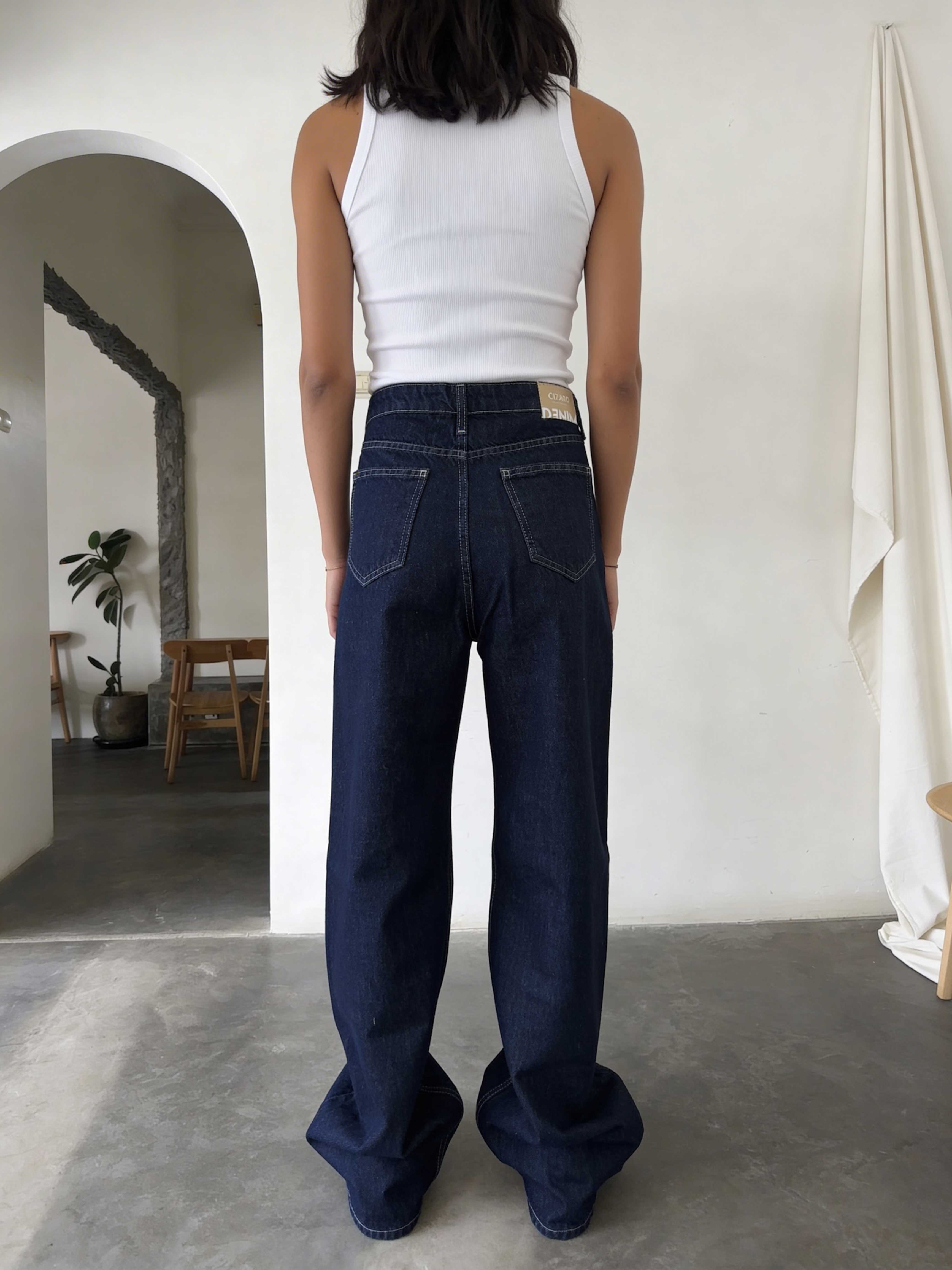 Crossover Wide-Leg – High-Waist Raw Denim Jeans Wide Leg CIZARO - Cizaro Jeans