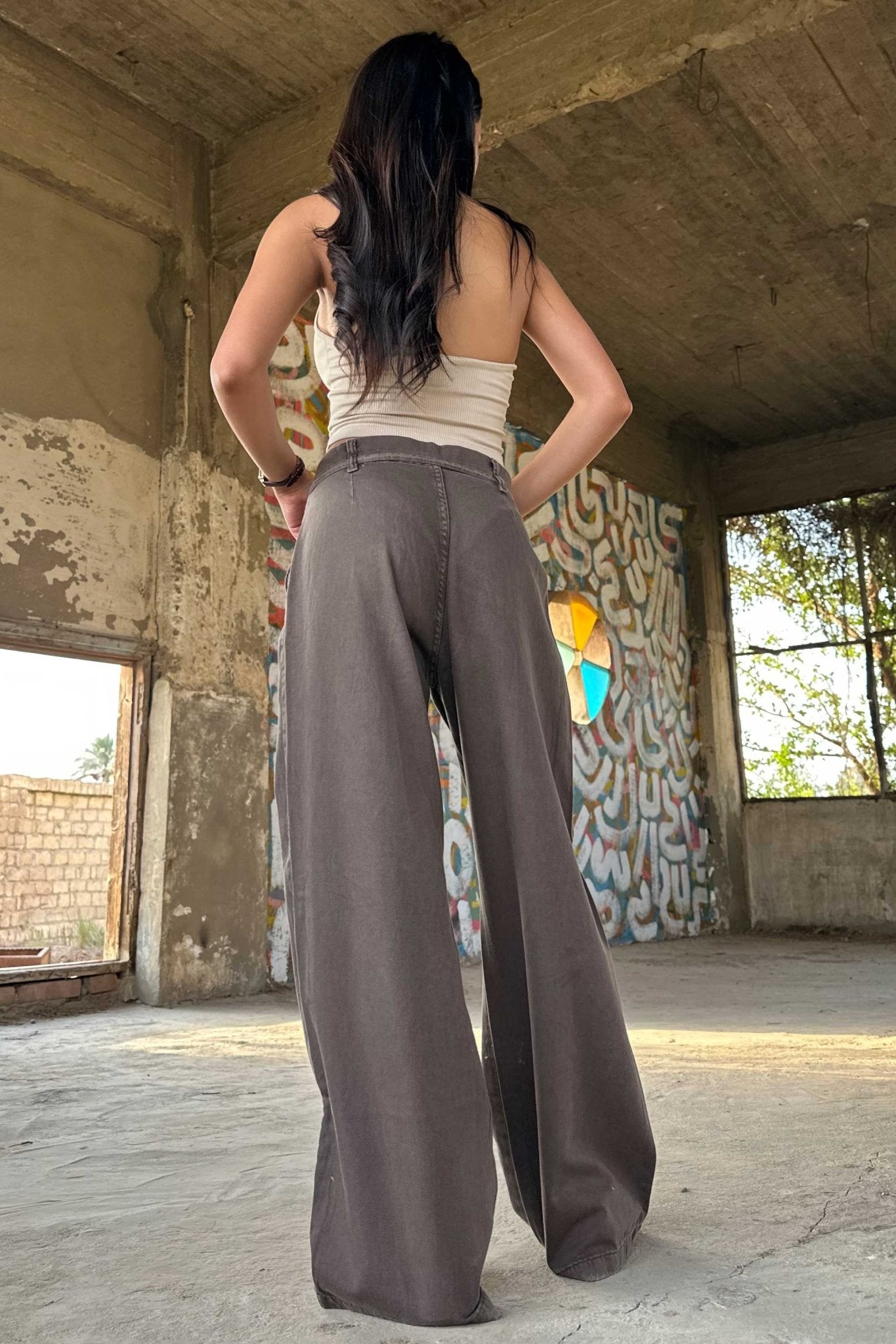 Wide Leg – Mid Rise Tie Belt Dark Brown Jeans