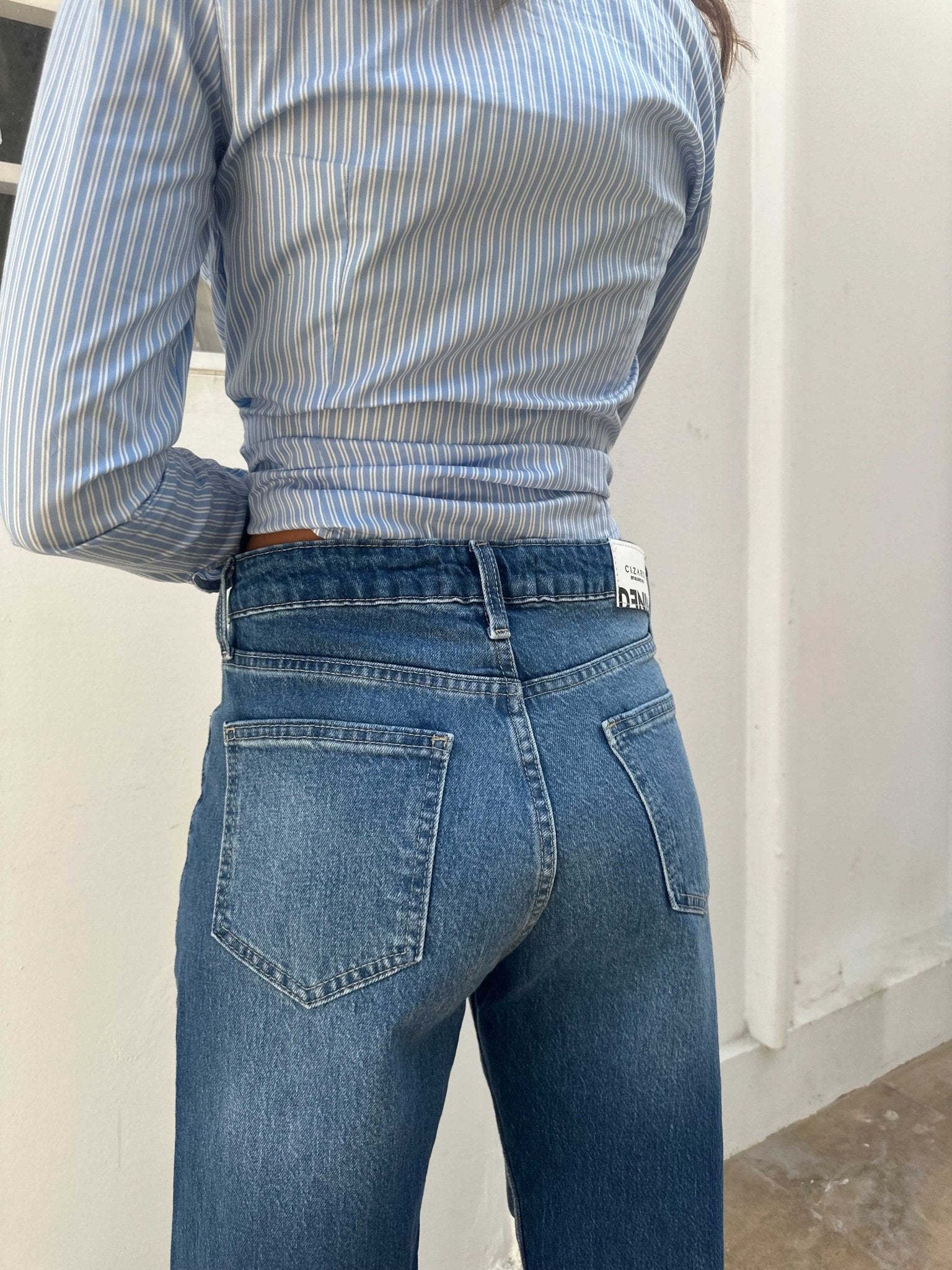 Ultra Comfort Wide Leg - Mid Rise Ocean Blue Jeans wide leg CIZARO - Cizaro Jeans