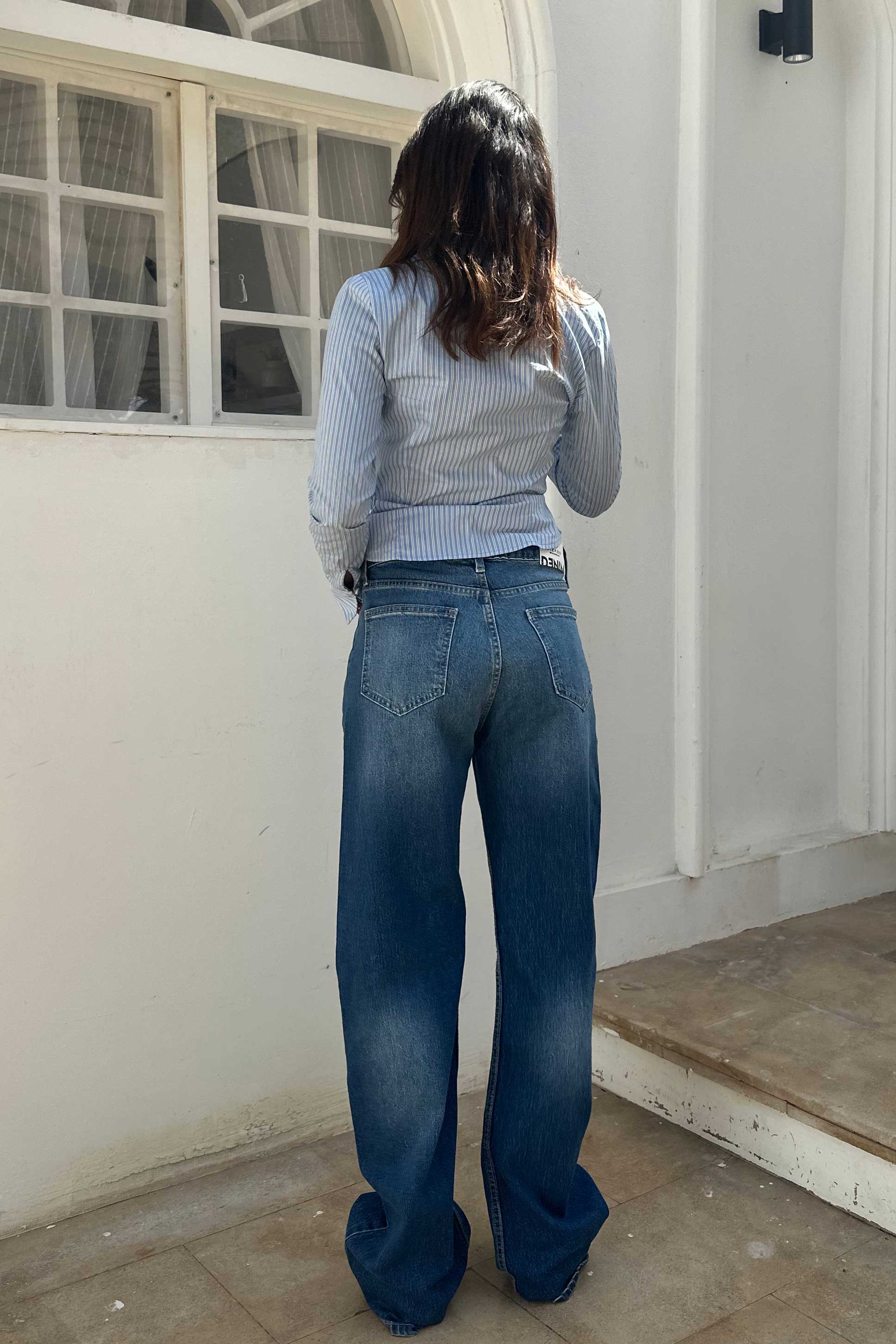 Ultra Comfort Wide Leg - Mid Rise Ocean Blue Jeans wide leg CIZARO - Cizaro Jeans