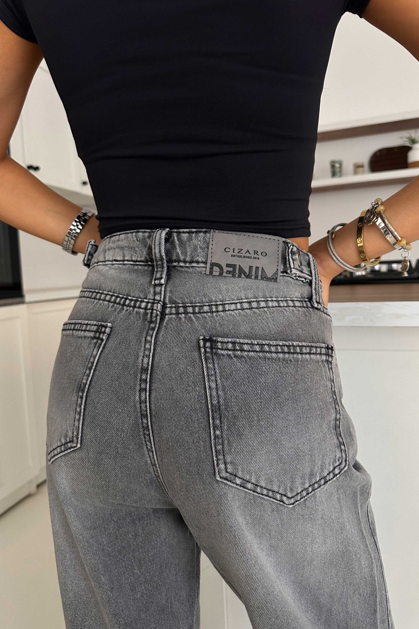 Wide Leg – Mid Rise Mid Grey Wash Jeans Wide-Leg CIZARO - Cizaro Jeans