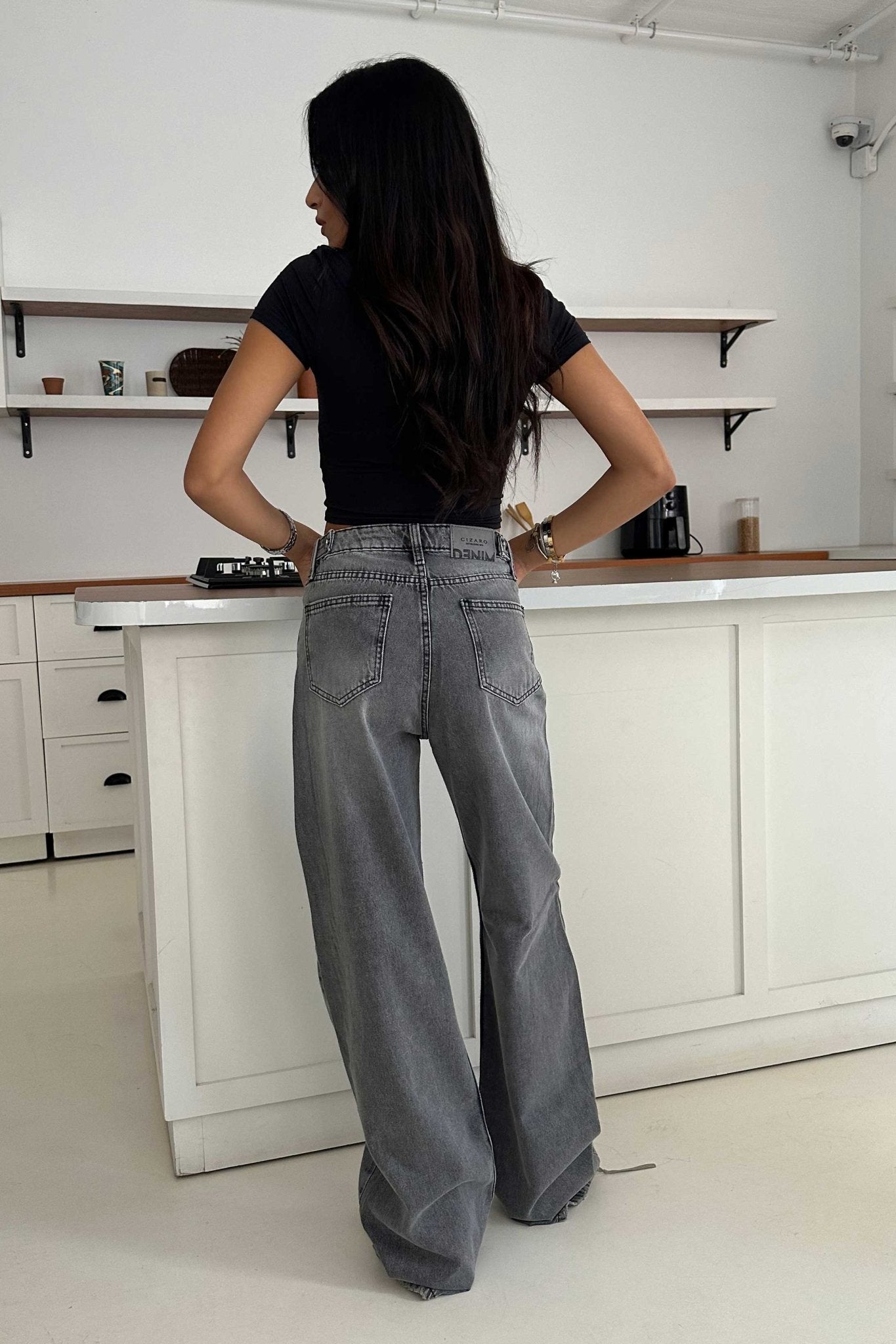 Wide Leg – Mid Rise Mid Grey Wash Jeans Wide-Leg CIZARO - Cizaro Jeans