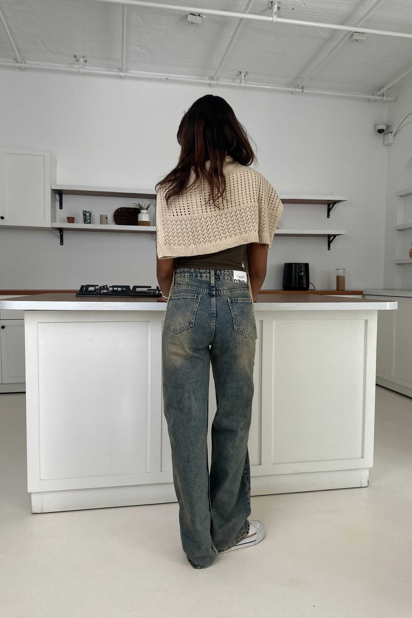 Wide Leg – Mid Rise Faded Vintage Blue Jeans wide leg CIZARO - Cizaro Jeans