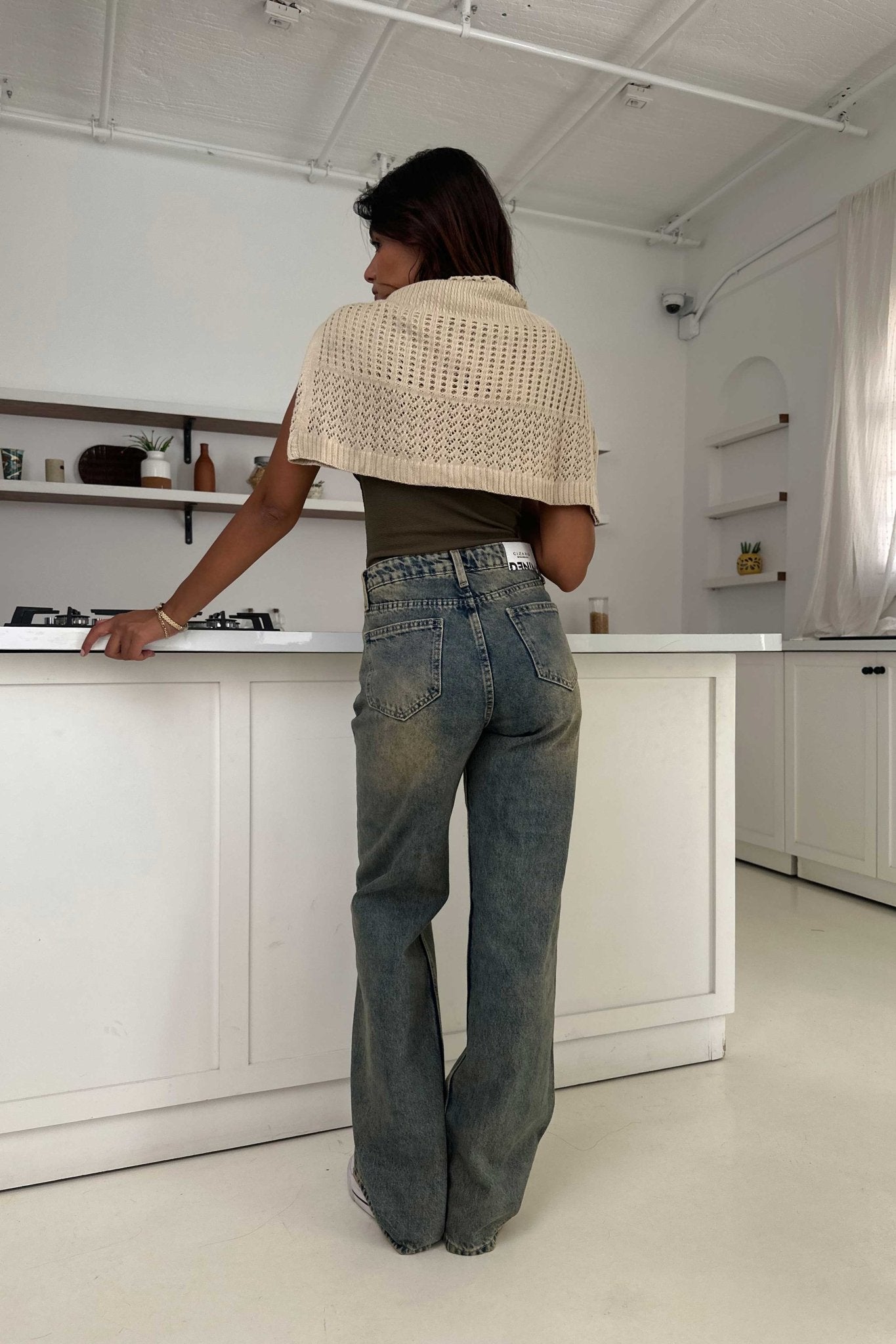 Wide Leg – Mid Rise Faded Vintage Blue Jeans wide leg CIZARO - Cizaro Jeans