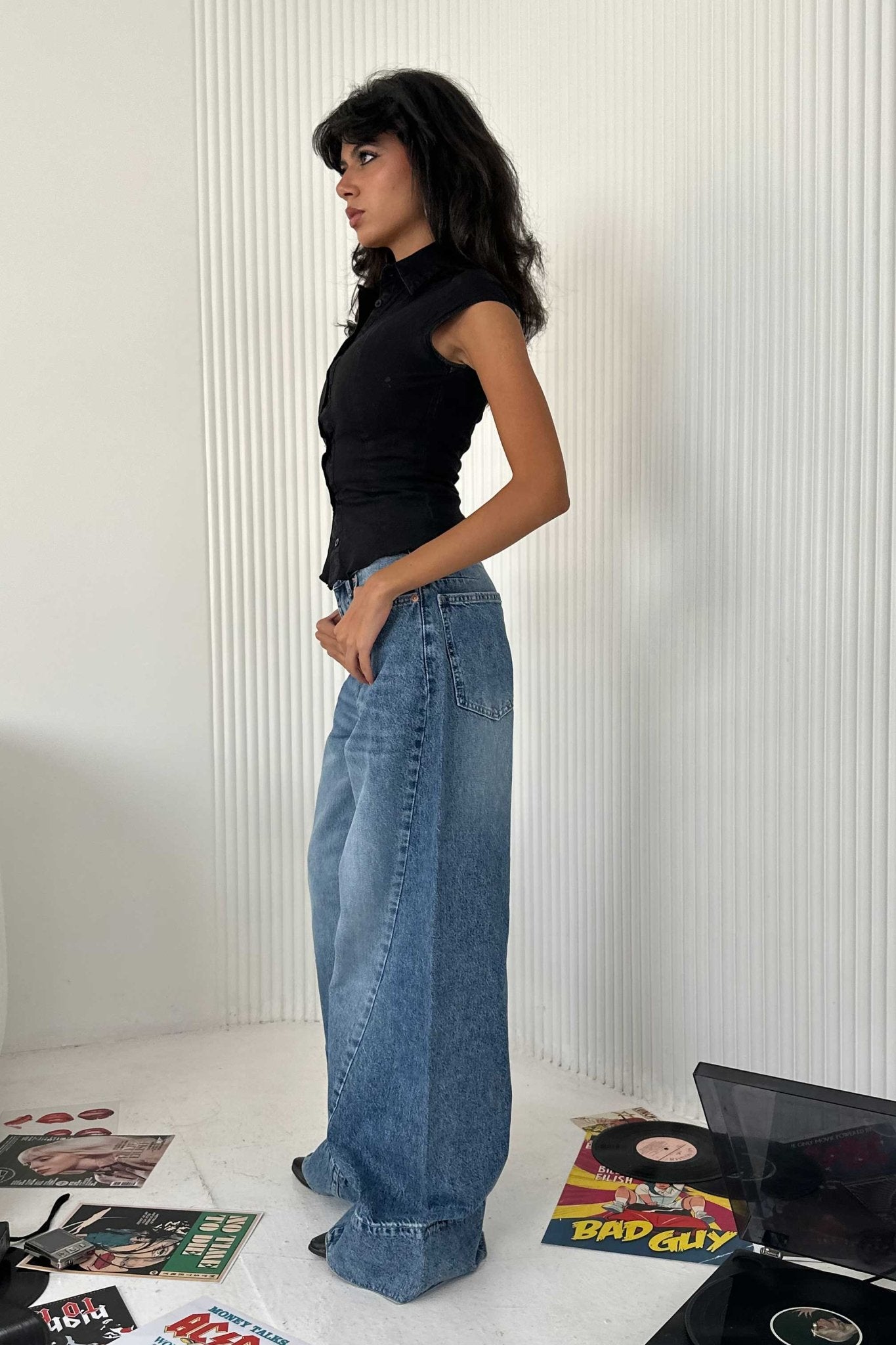 Extreme Wide-Leg - High-Waist Marine Blue Jeans wide leg CIZARO - Cizaro Jeans