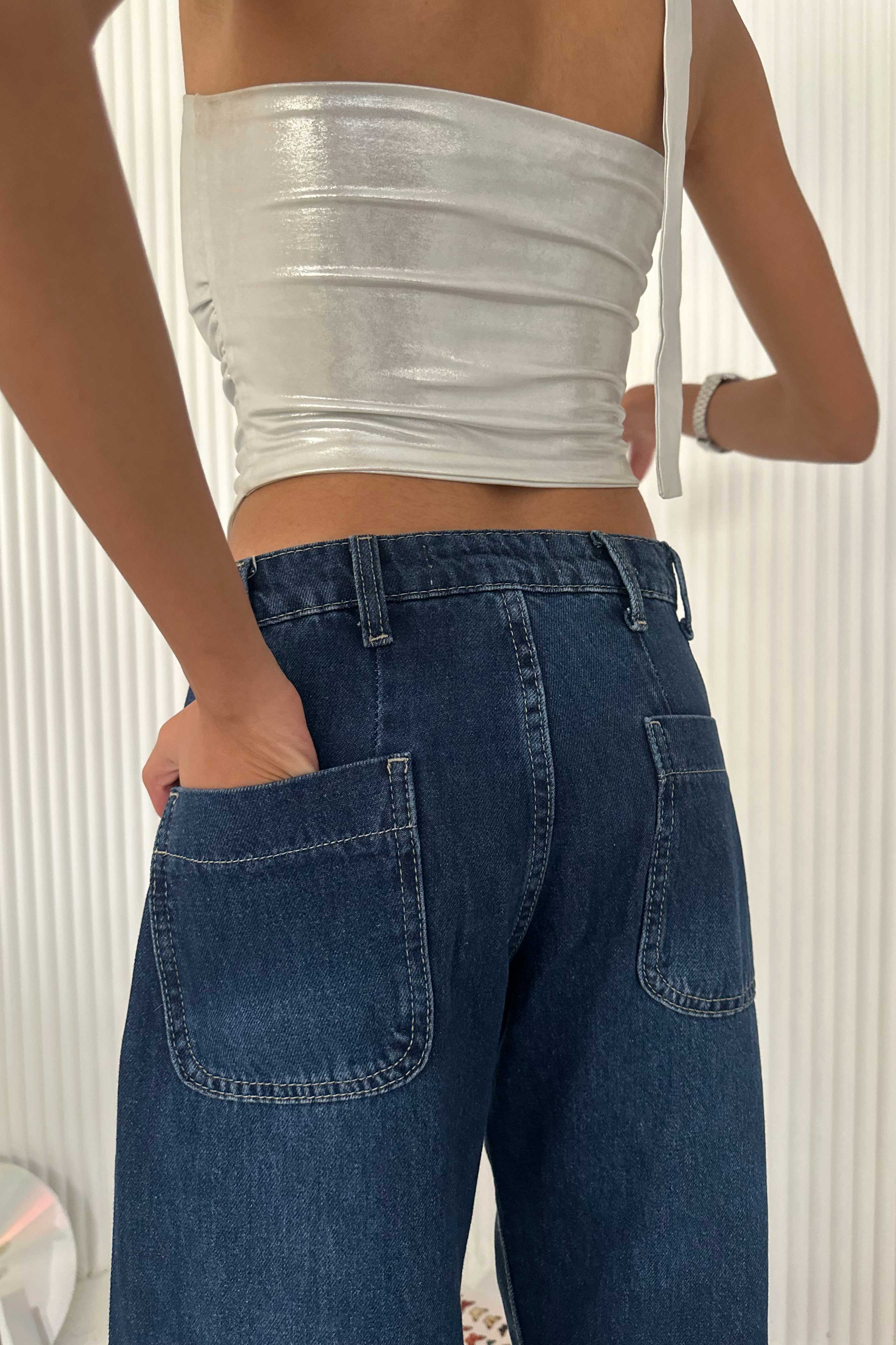 Wide Leg - Mid-Rise With Pockets Navy Blue Jeans