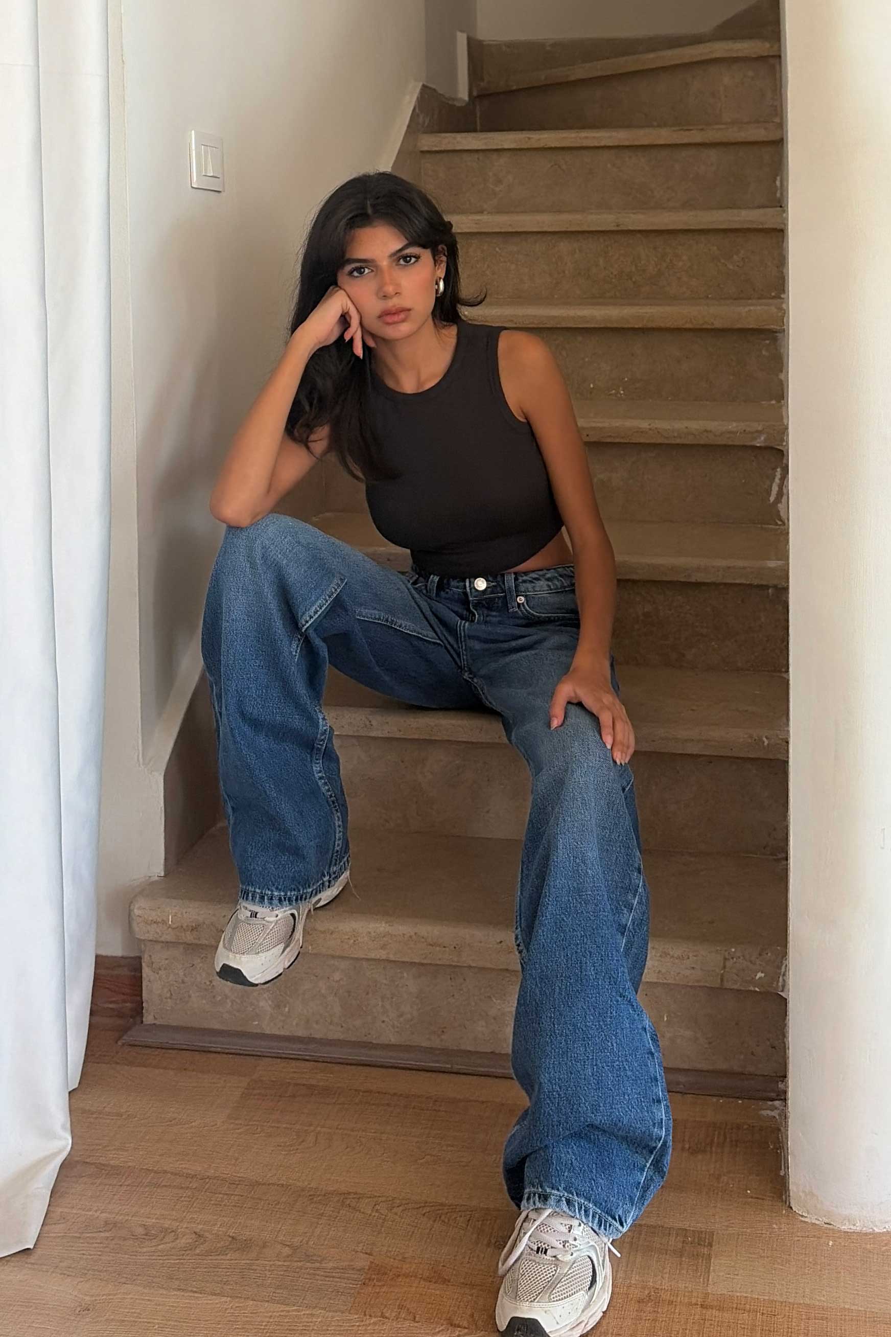 Wide Leg – Mid Rise Mid Blue Jeans Mom-Fit CIZARO - Cizaro Jeans